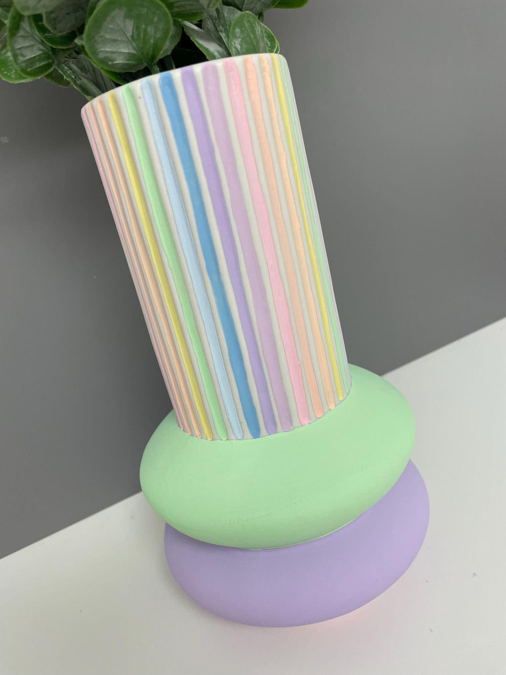 Handpainted Ceramic Vase: Pastel Rainbow Stripe Flower Vase