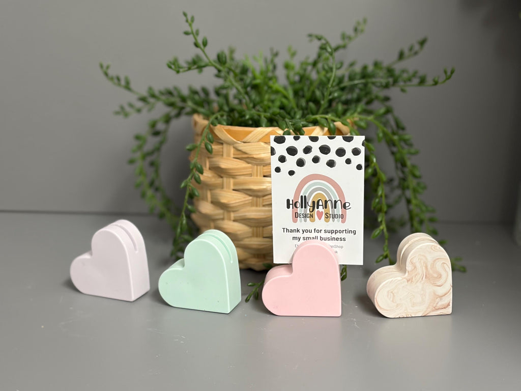 Handmade Jesmonite Heart Photo Holder, Place Card Setting