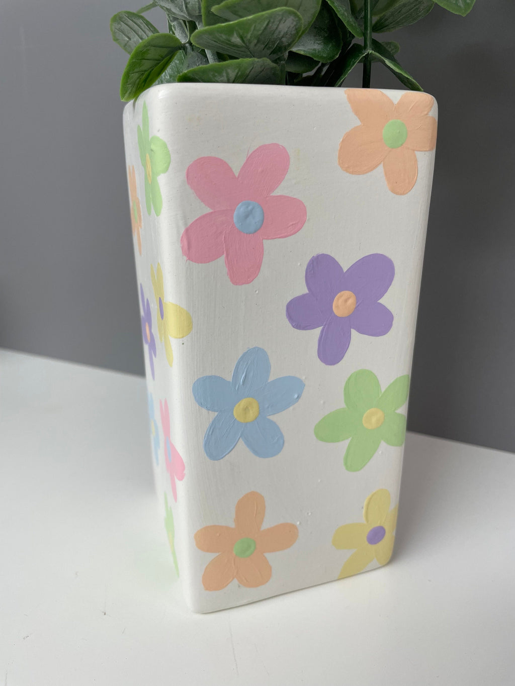 Hand painted pastel flowers ceramic vase