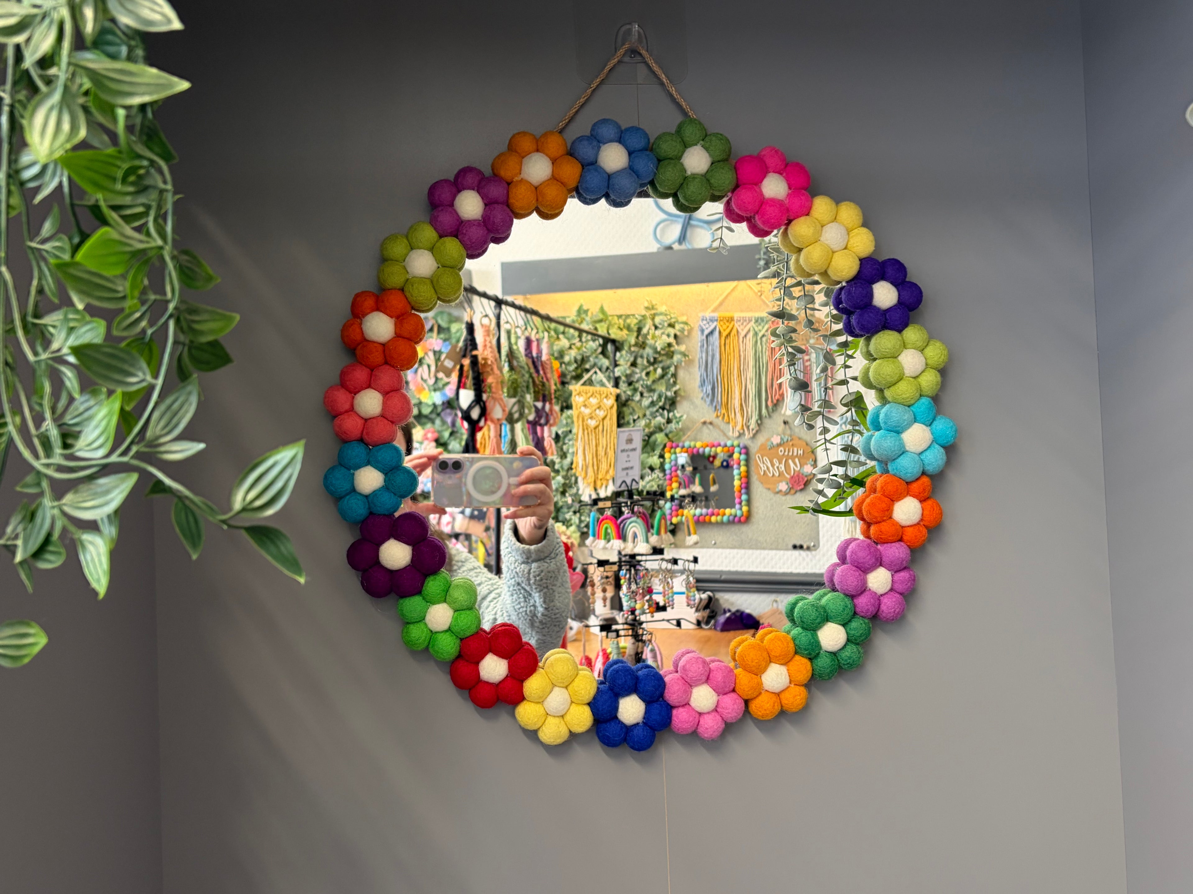 Pom Pom flower wall mirror