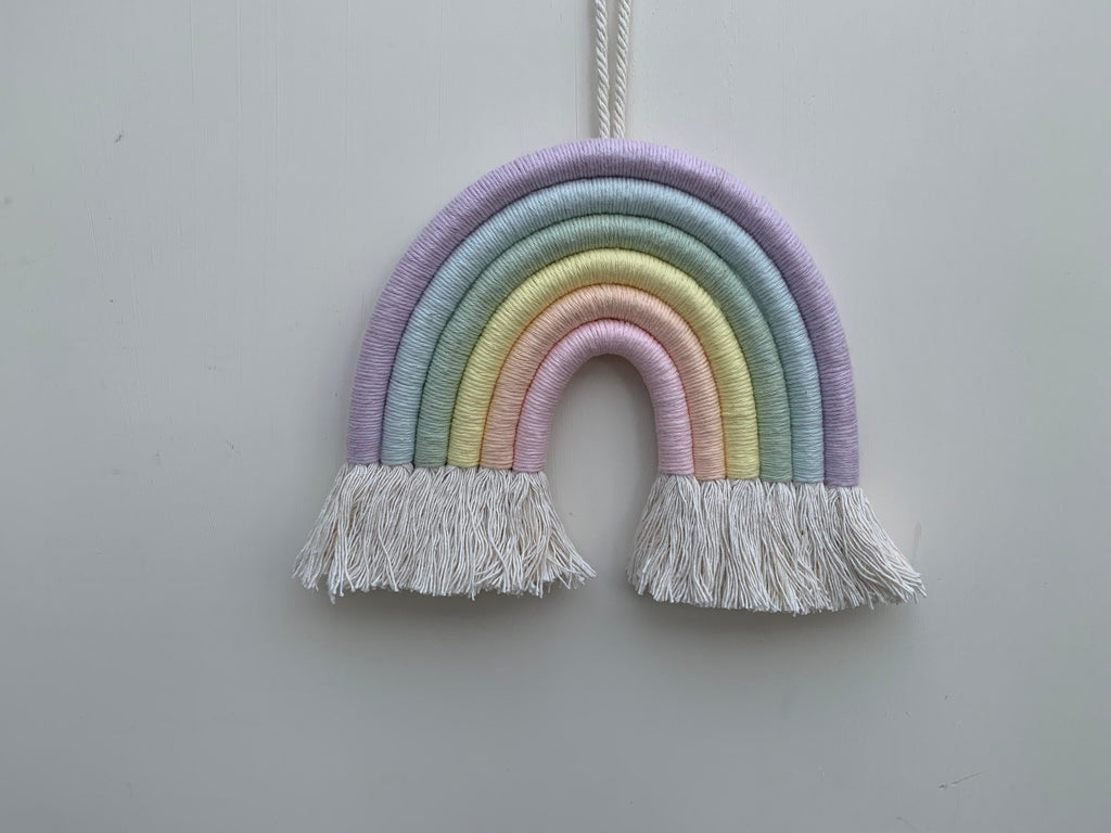 Rainbow wall hanging- pastel rainbow - fibre art - nursery decor- playroom - new baby - baby shower - macrame rainbow