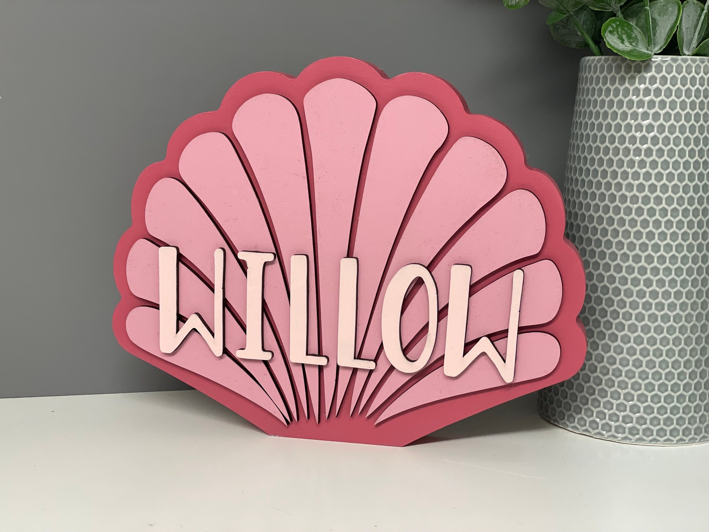 Personalised wooden name shell, scallop shell, under the sea theme bedroom, shell shelfie