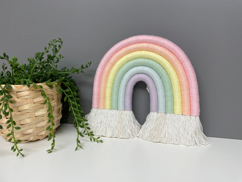 Rainbow wall hanging- pastel rainbow - fibre art - nursery decor- playroom - new baby - baby shower - macrame rainbow