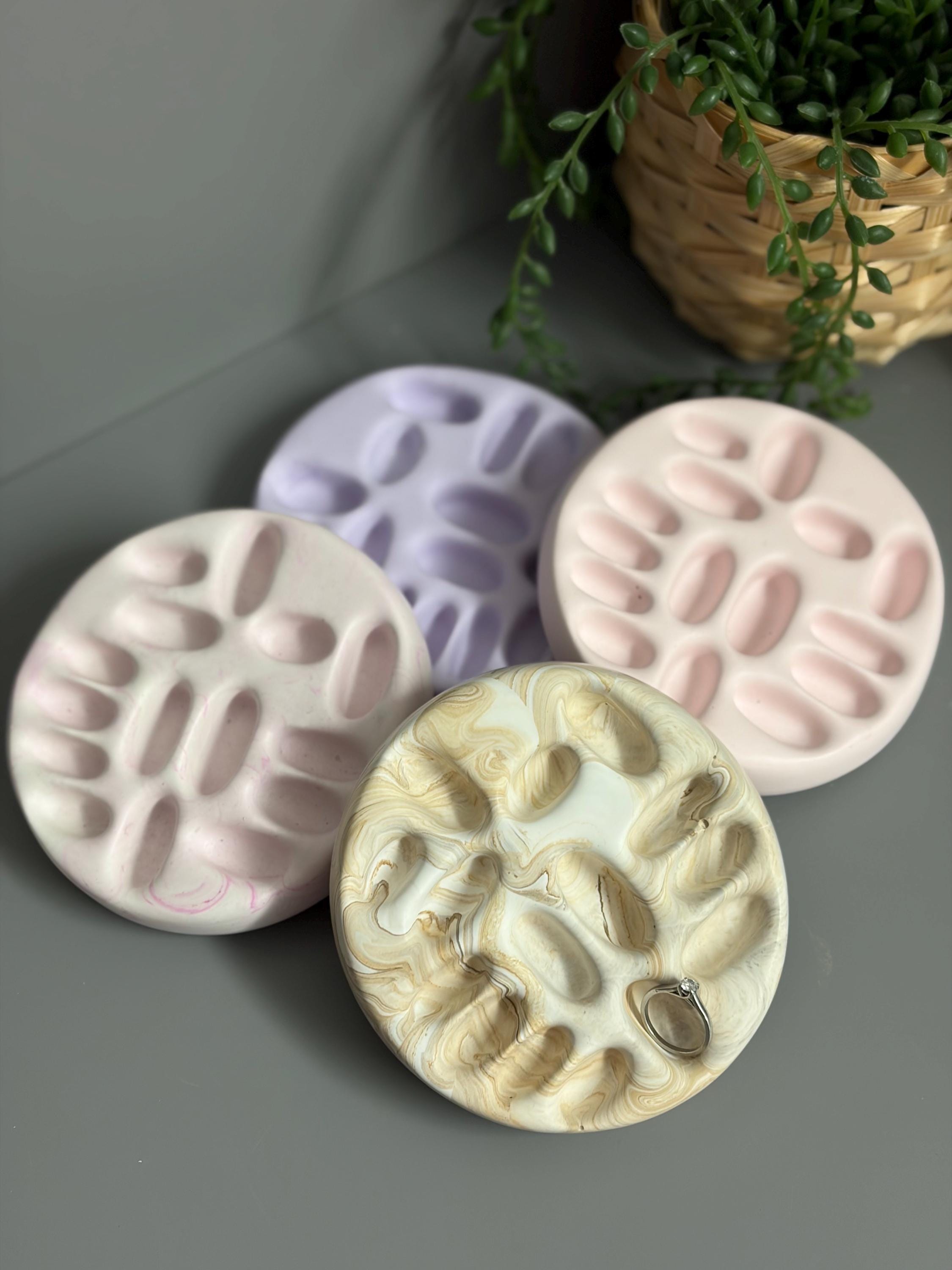 Handmade Jesmonite ring holder, jewellery tray.