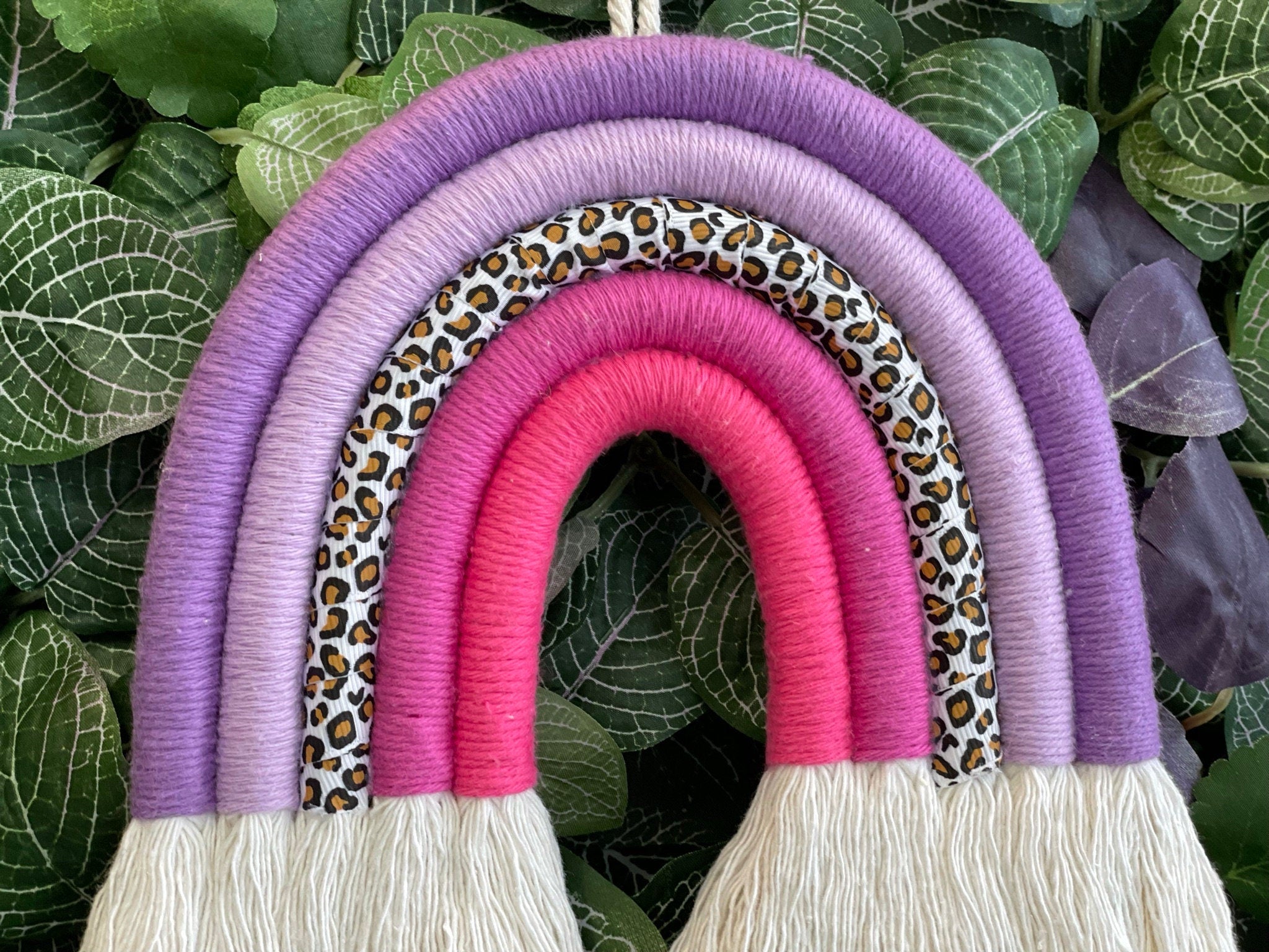 Macrame rainbow - fibre art - rainbow wall hanging - leopard print