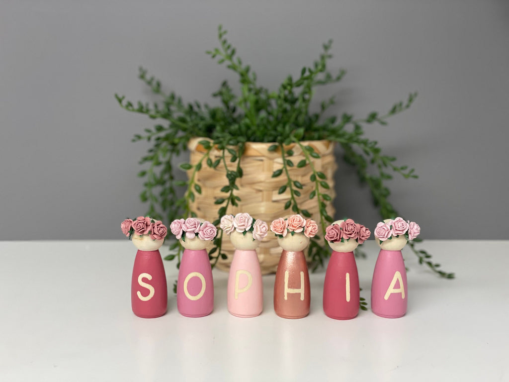 Personalised wooden peg dolls - nursery decor - playoom