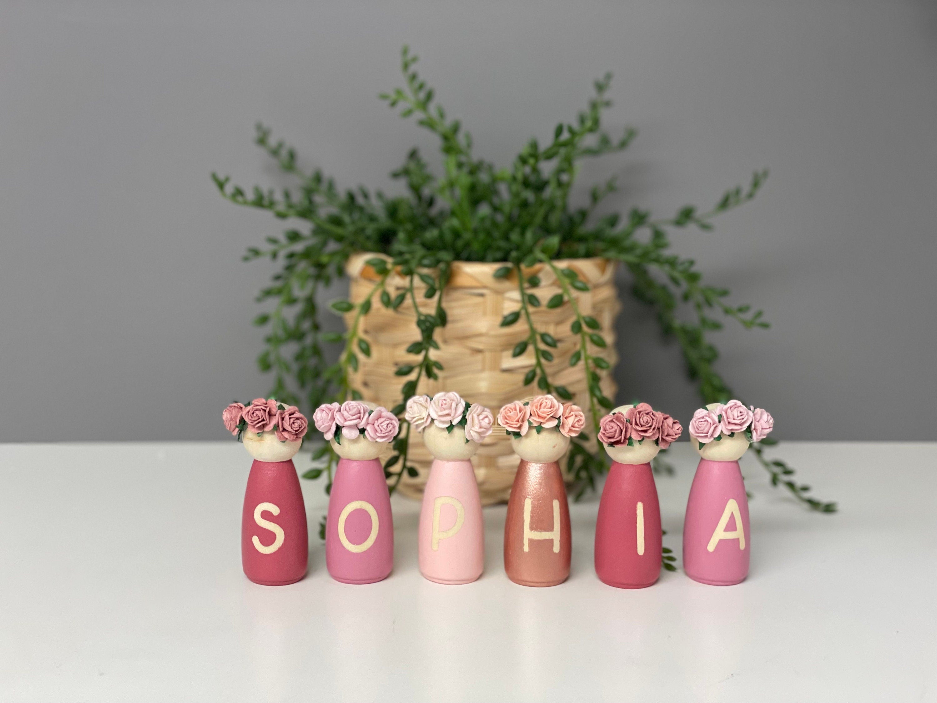 Personalised wooden peg dolls - nursery decor - playoom