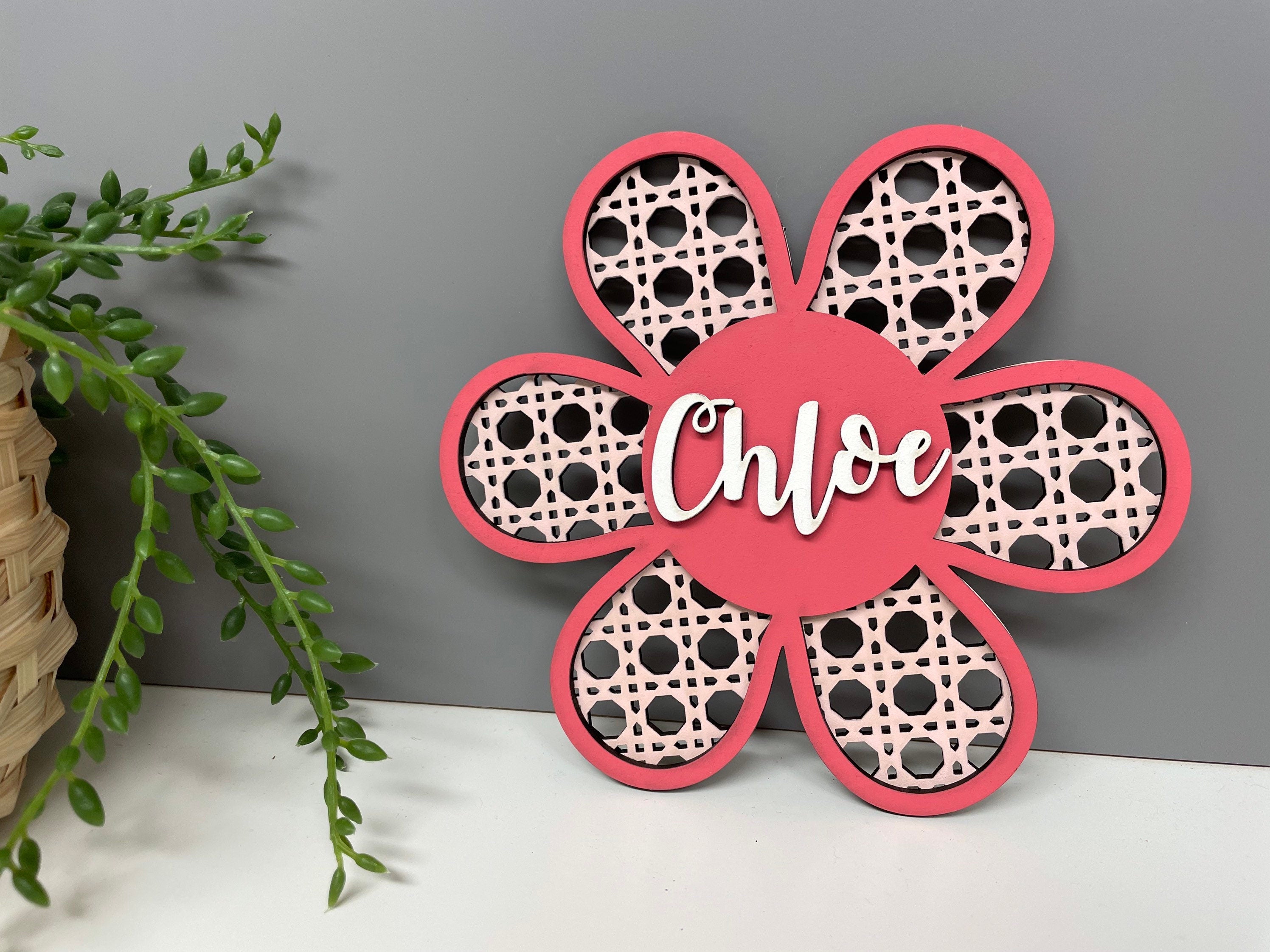 Rattan style wall flower - personalised wall decor - name flower - nursery decor - childrens door sign - flower name plaque