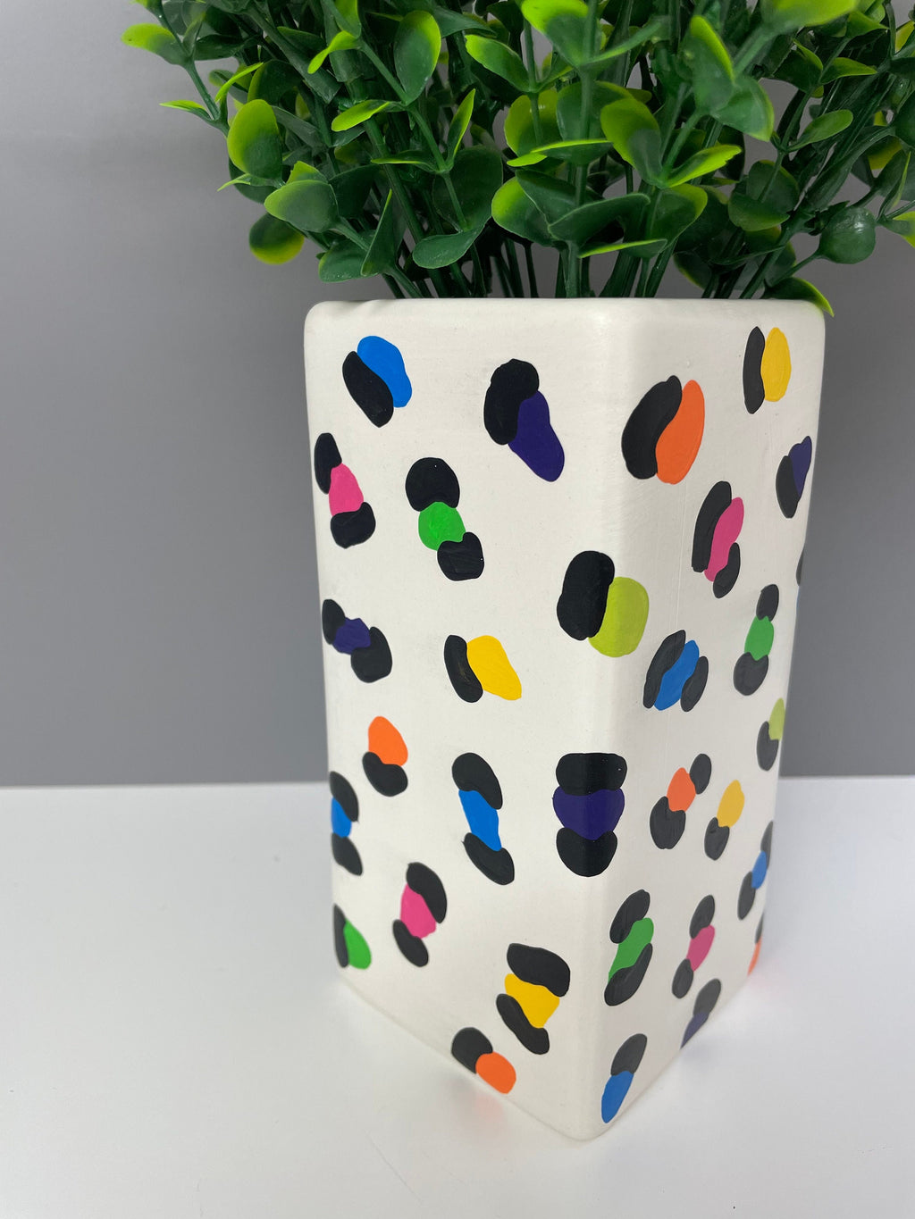 Hand painted rainbow leopard print ceramic vase