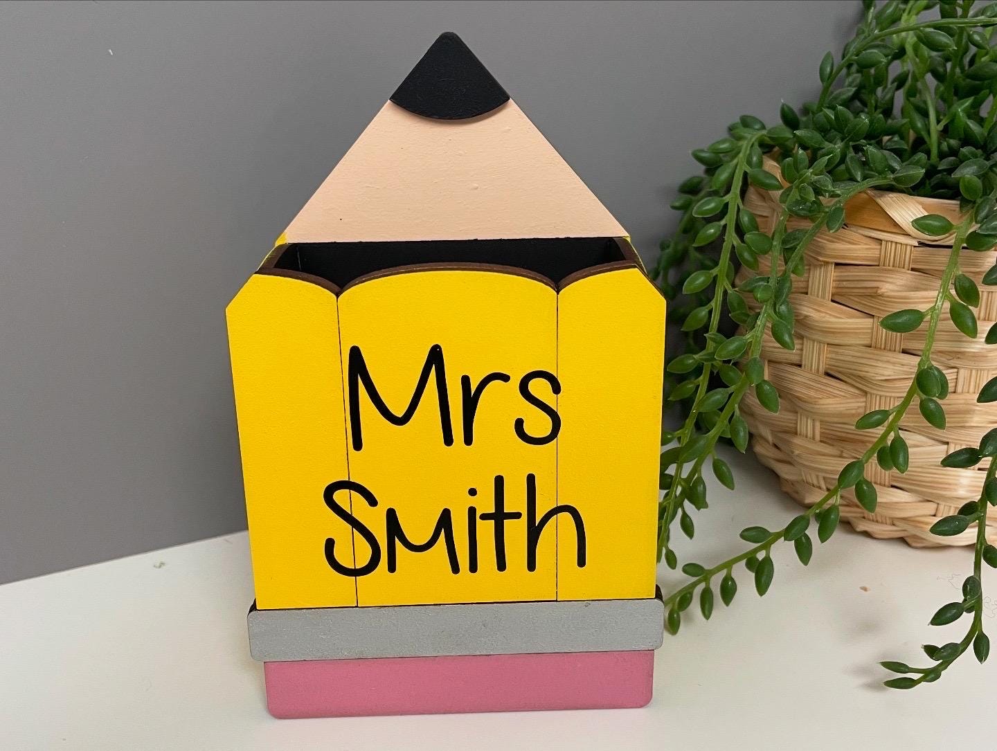 Personalized Teacher Pen Pot, Wooden Pencil Desk Organizer