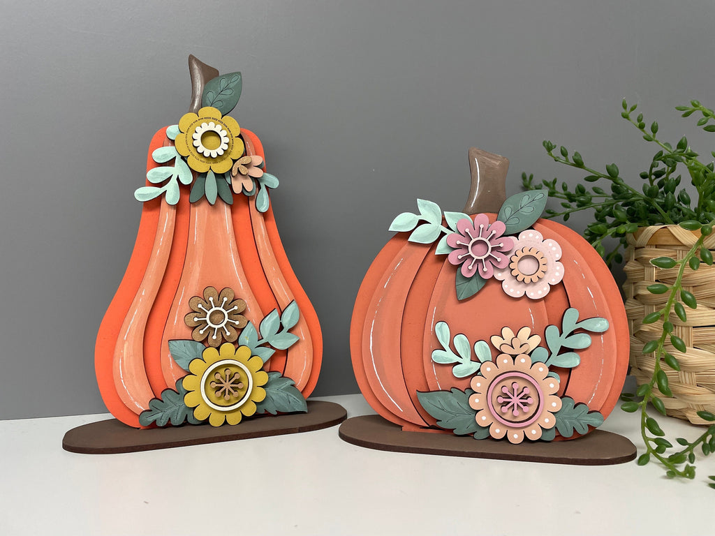 Wooden pumpkins, freestanding pumpkin, autumn decor, floral pumpkins.
