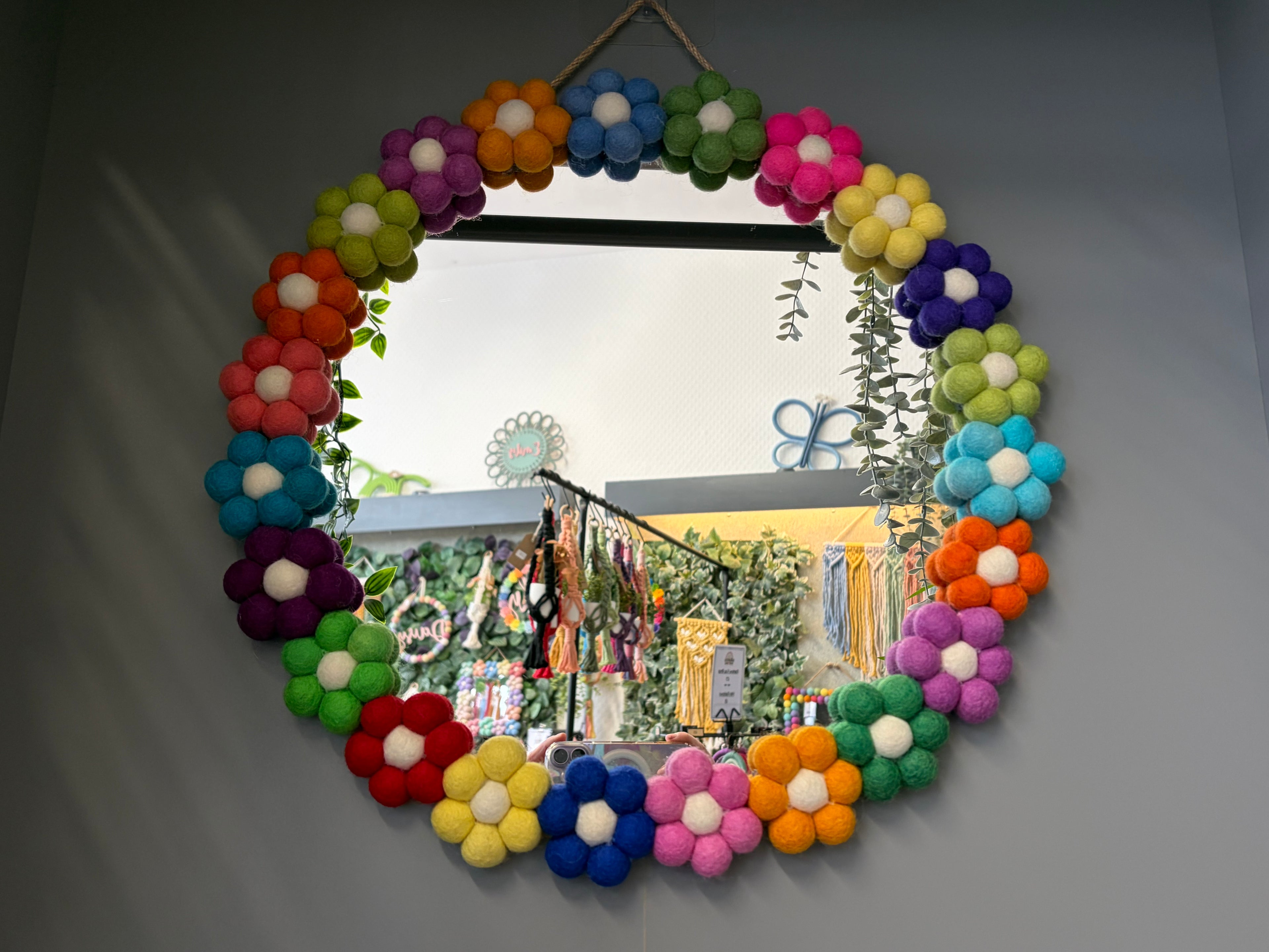 Pom Pom flower wall mirror