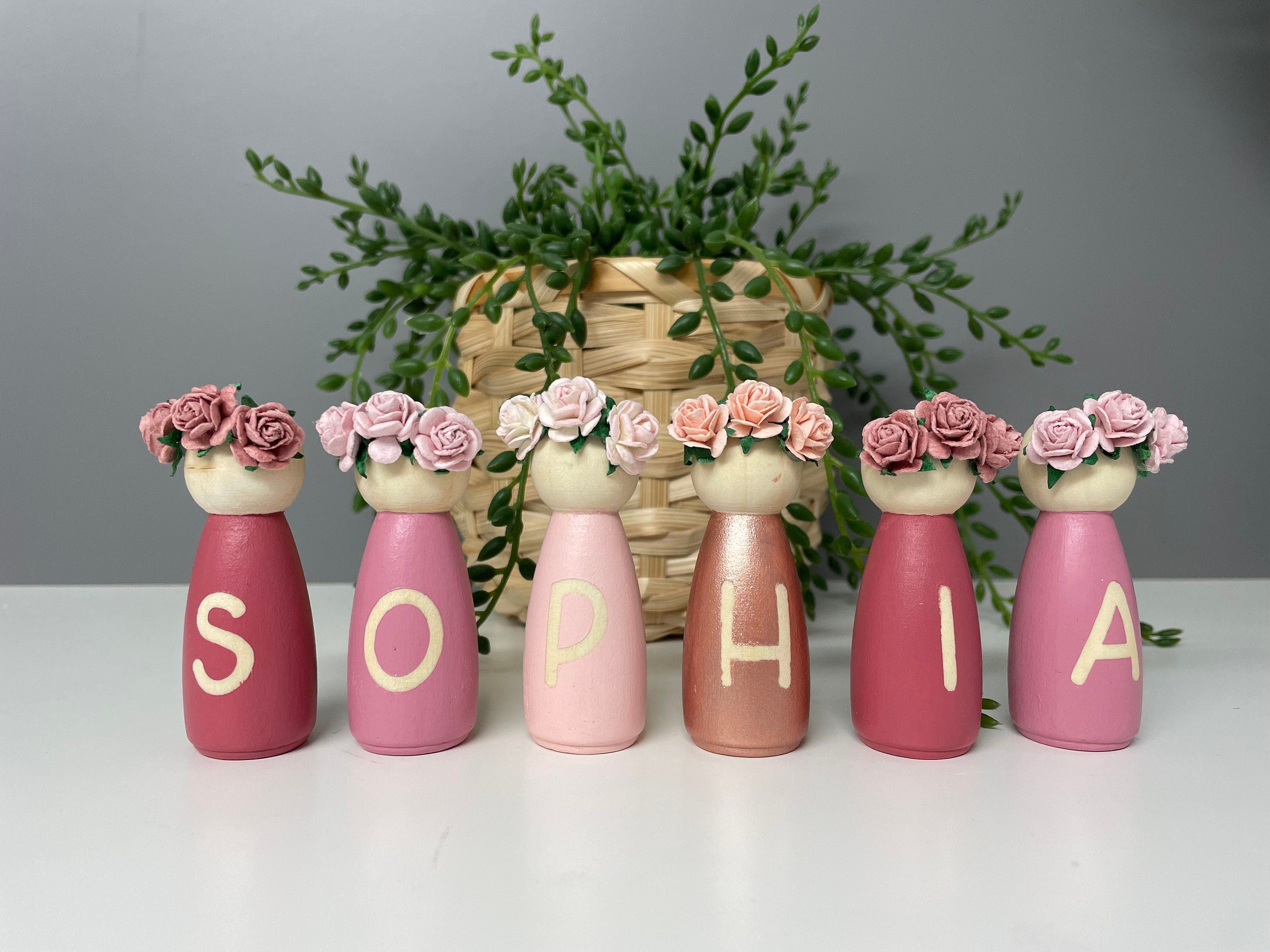 Personalised wooden peg dolls - nursery decor - playoom