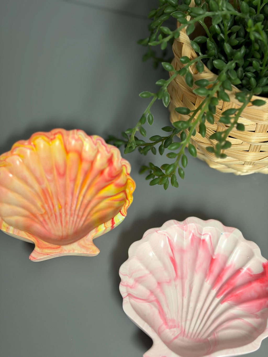 Handmade Jesmonite Shell trinket tray.
