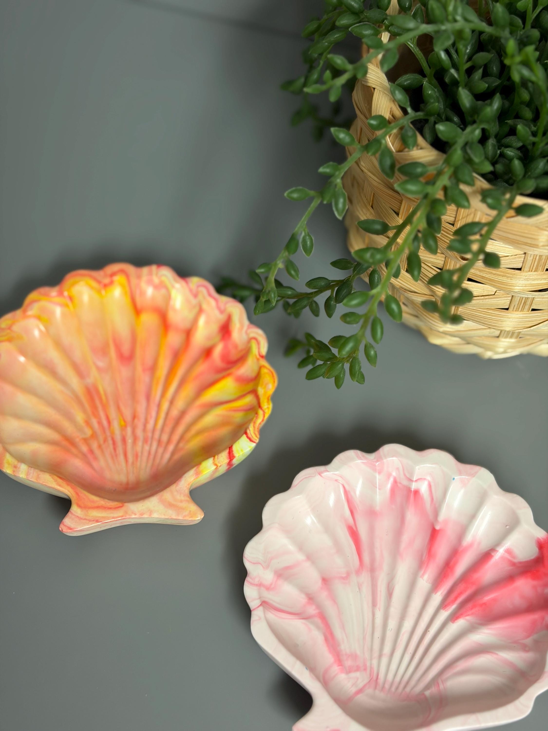 Handmade Jesmonite Shell trinket tray.