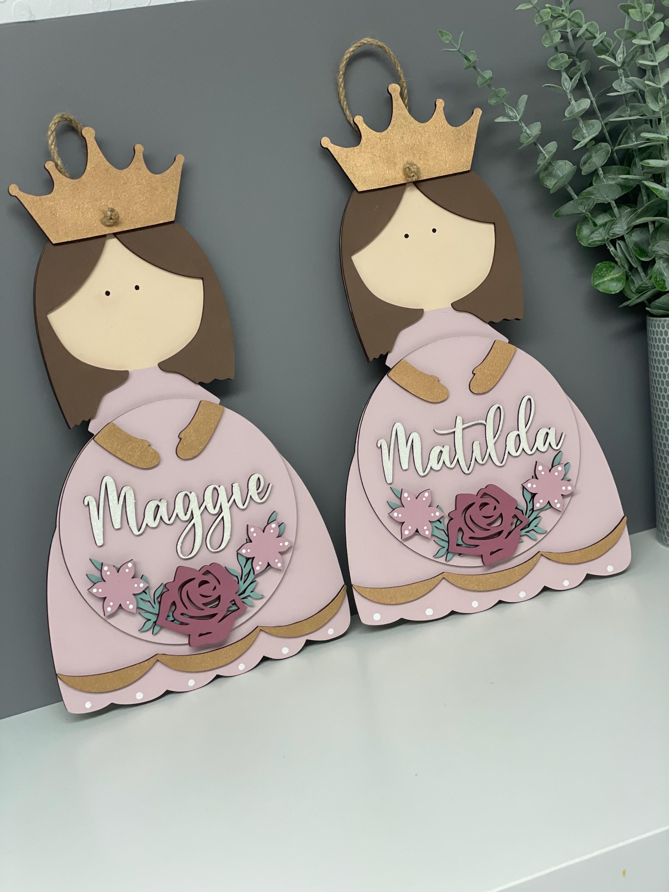 Princess Name Plaque - bedroom door sign - children’s name sign - personalised name plaque - princess wooden sign.