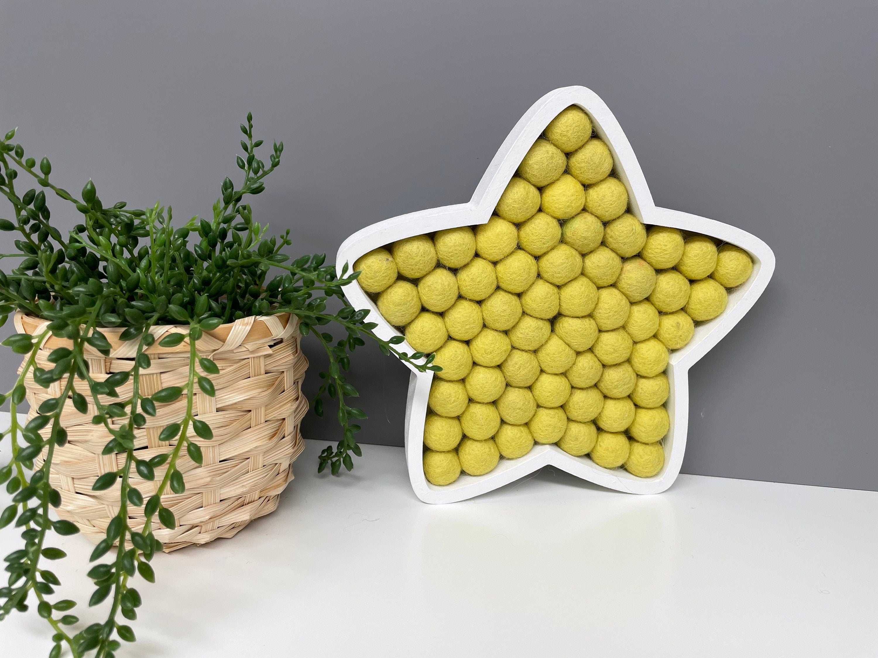 Wool felt Pom Pom star - fillable star - wooden star - nursery decor - Pom Pom decor