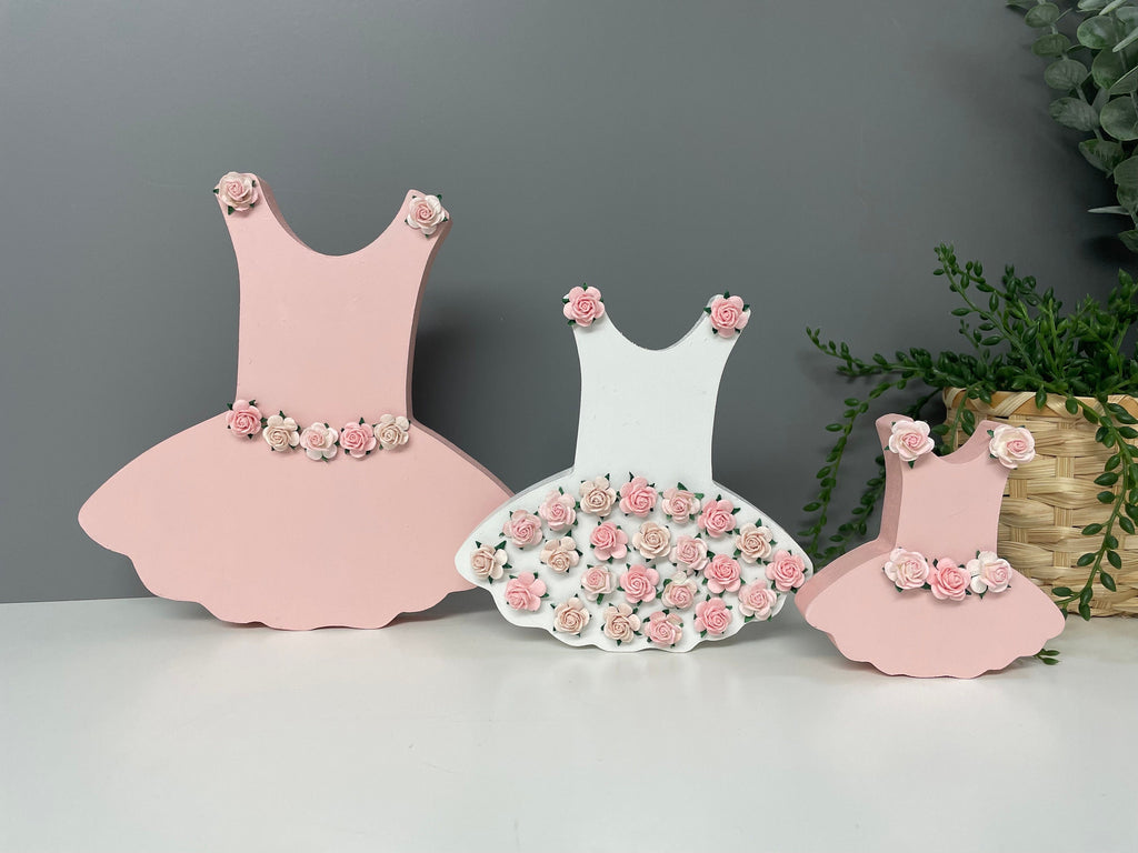 Ballet dresses, wooden ballet decor, girls nursery decor, ballet baby gift, flower nursery decor, ballet shelfie.