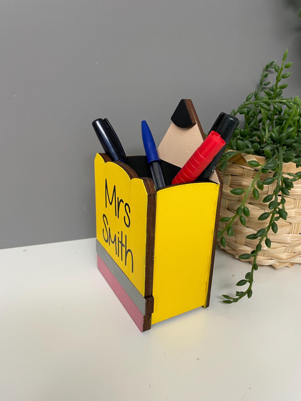 Personalized Teacher Pen Pot, Wooden Pencil Desk Organizer
