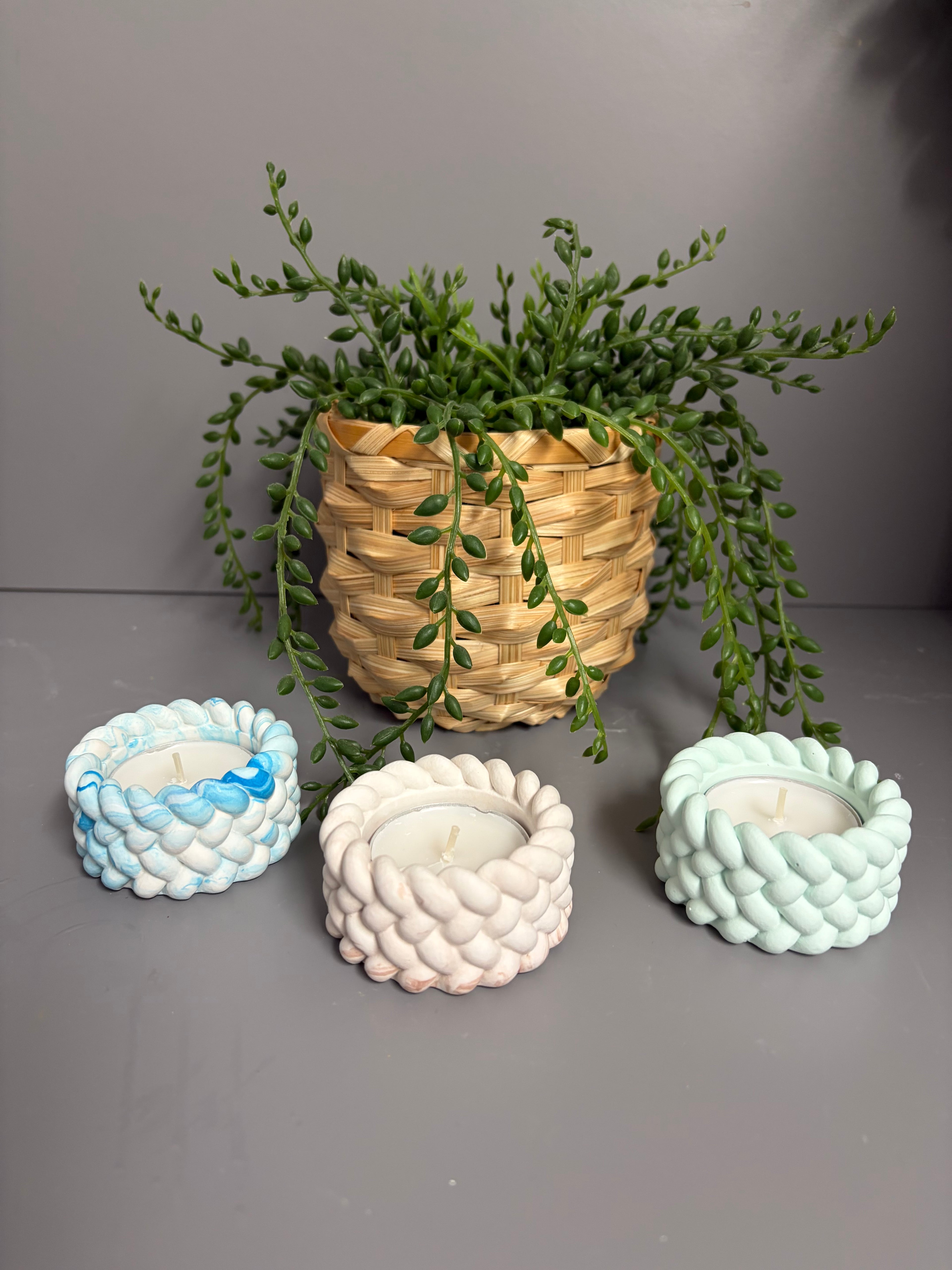 Jesmonite eco resin rope tea light holders