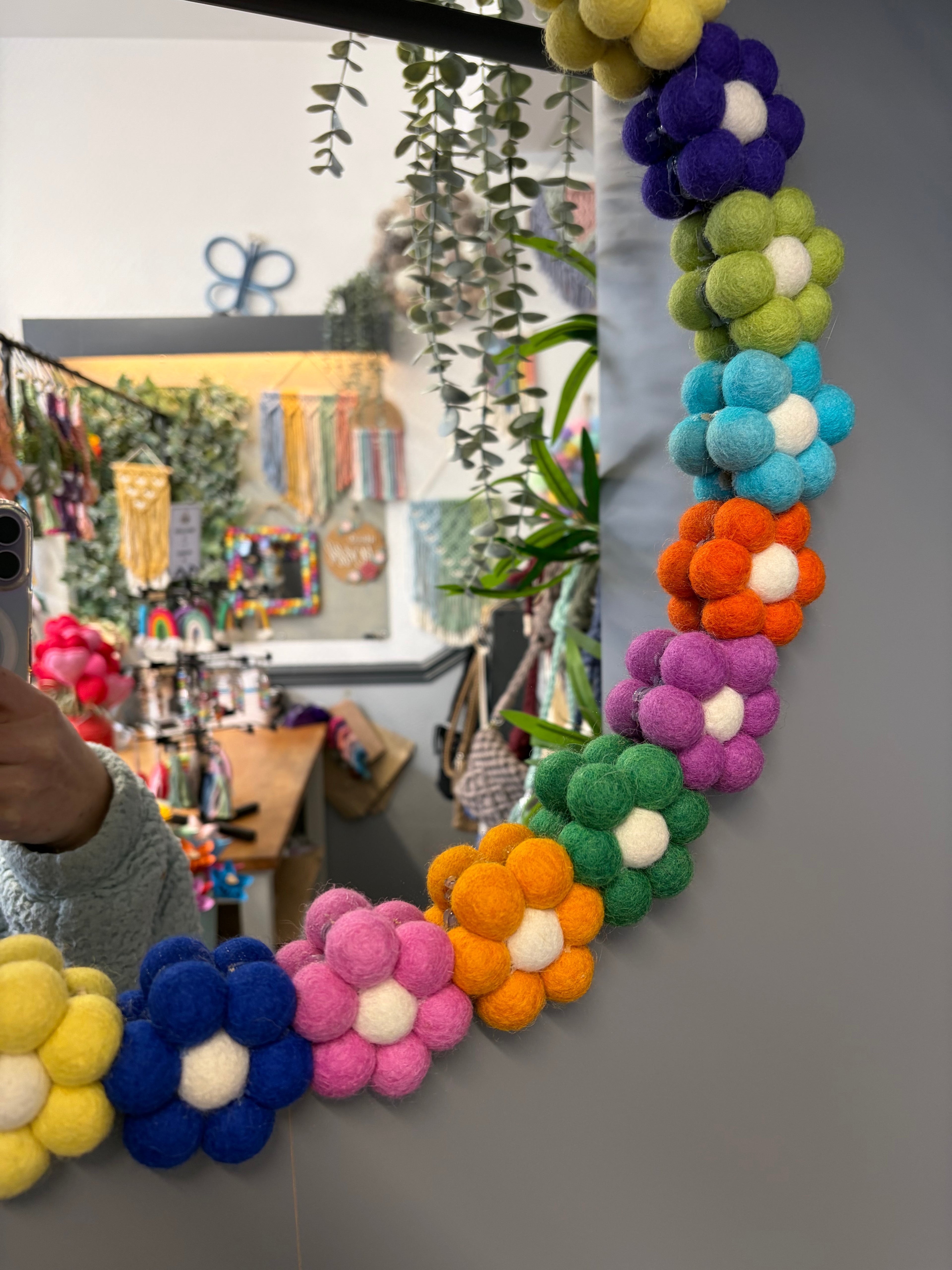 Pom Pom flower wall mirror