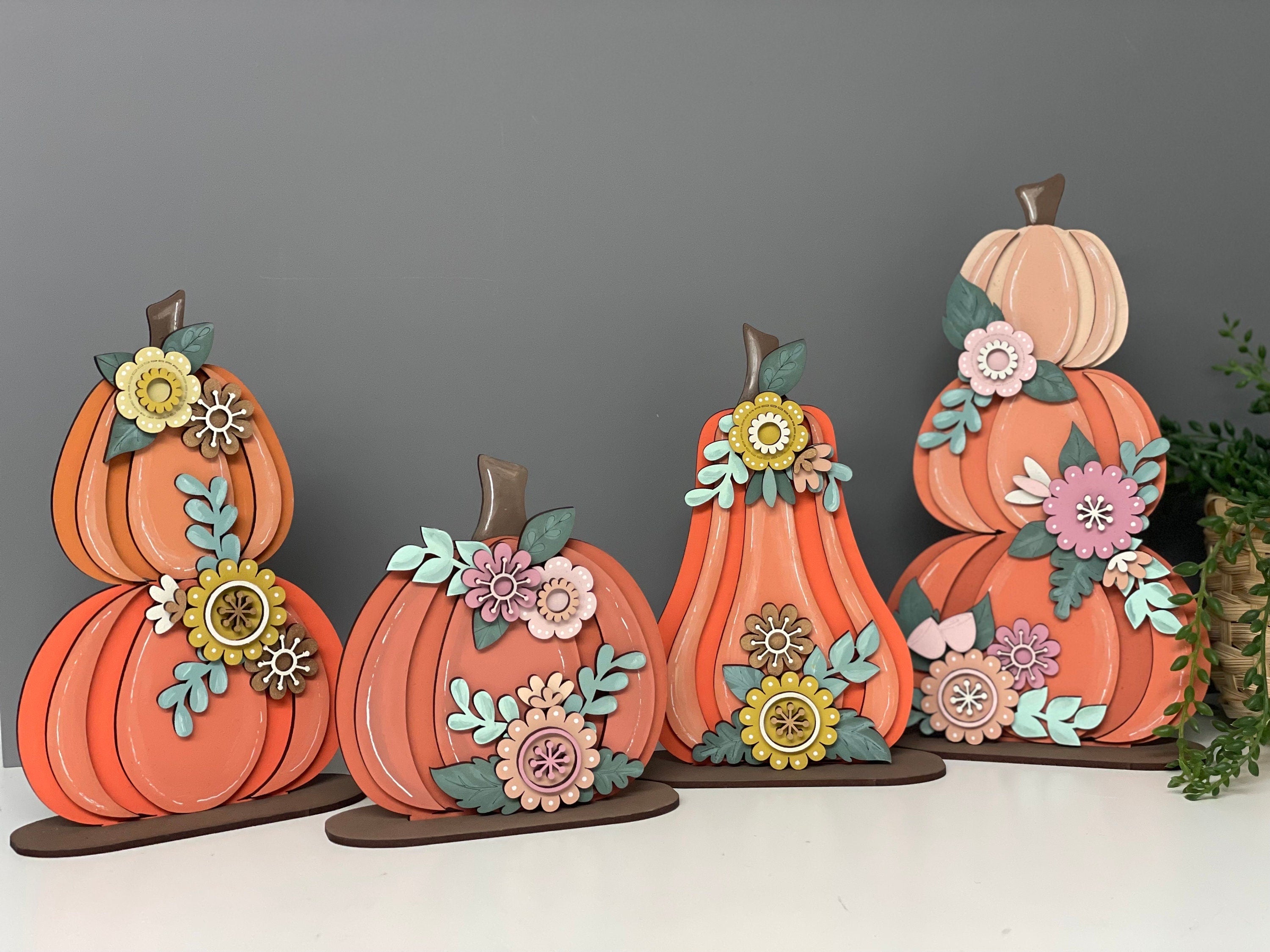 Wooden pumpkins, freestanding pumpkin, autumn decor, floral pumpkins.