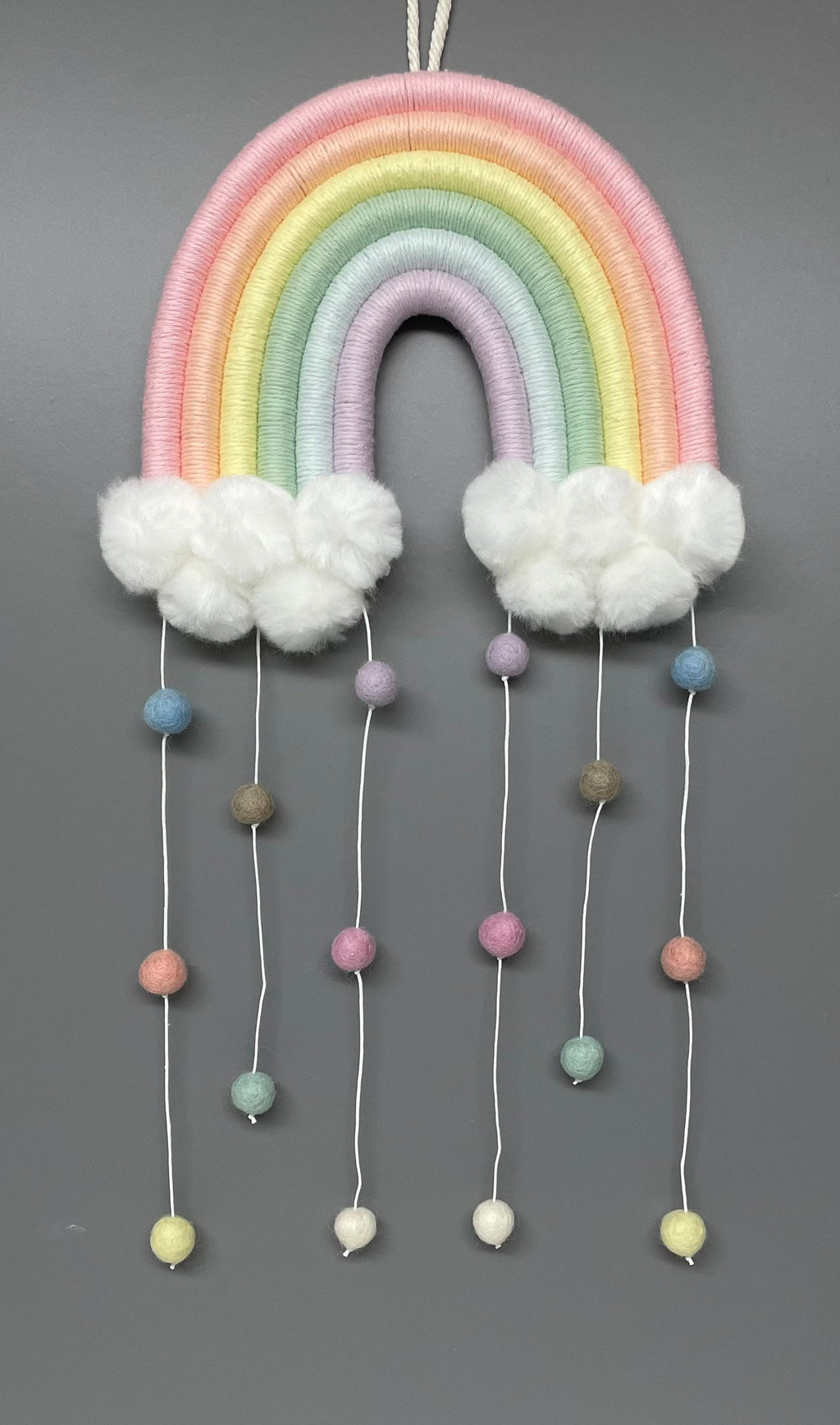 Macrame Rainbow - rainbow wall hanging - Pom Poms - clouds - nursery decor