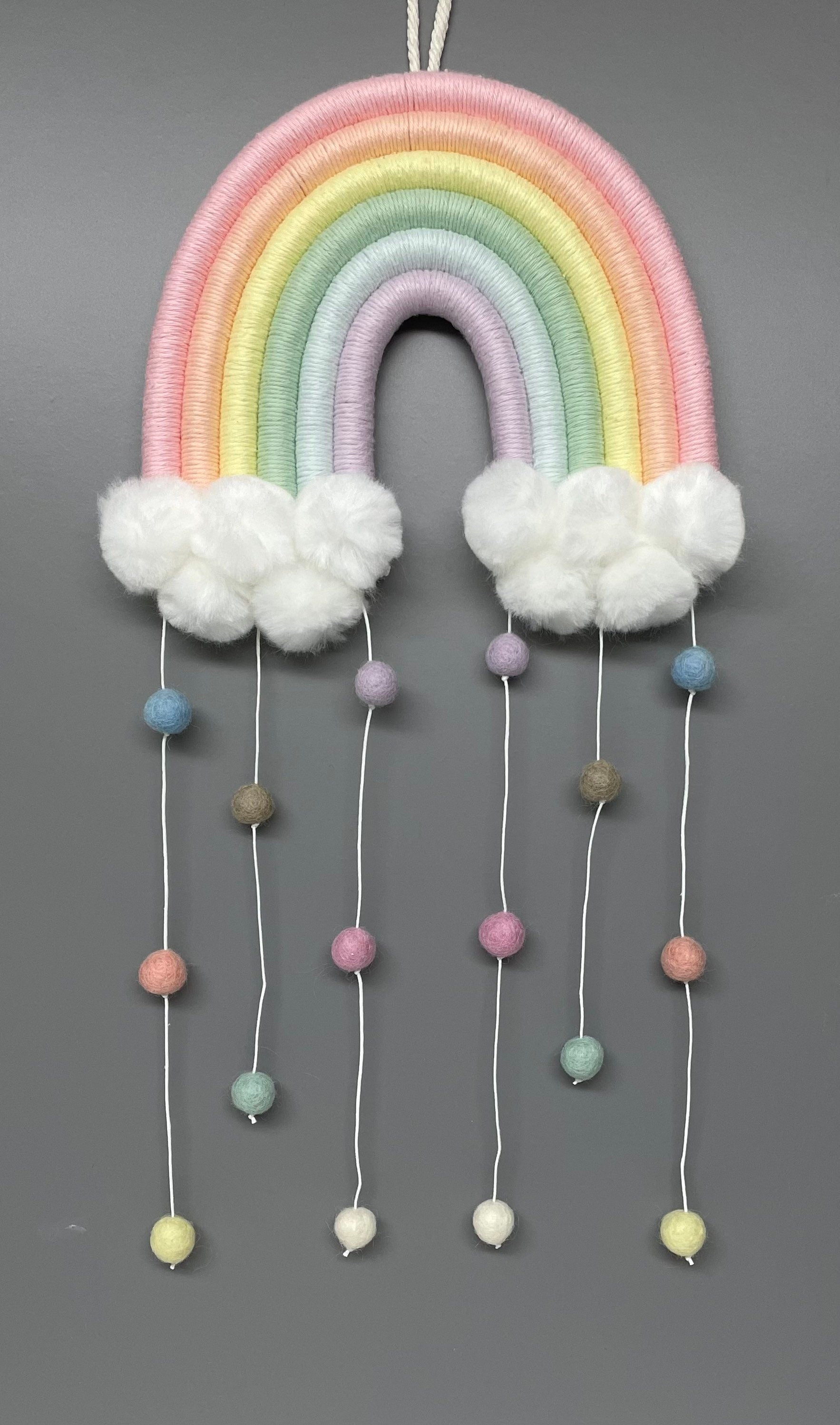 Macrame Rainbow - rainbow wall hanging - Pom Poms - clouds - nursery decor