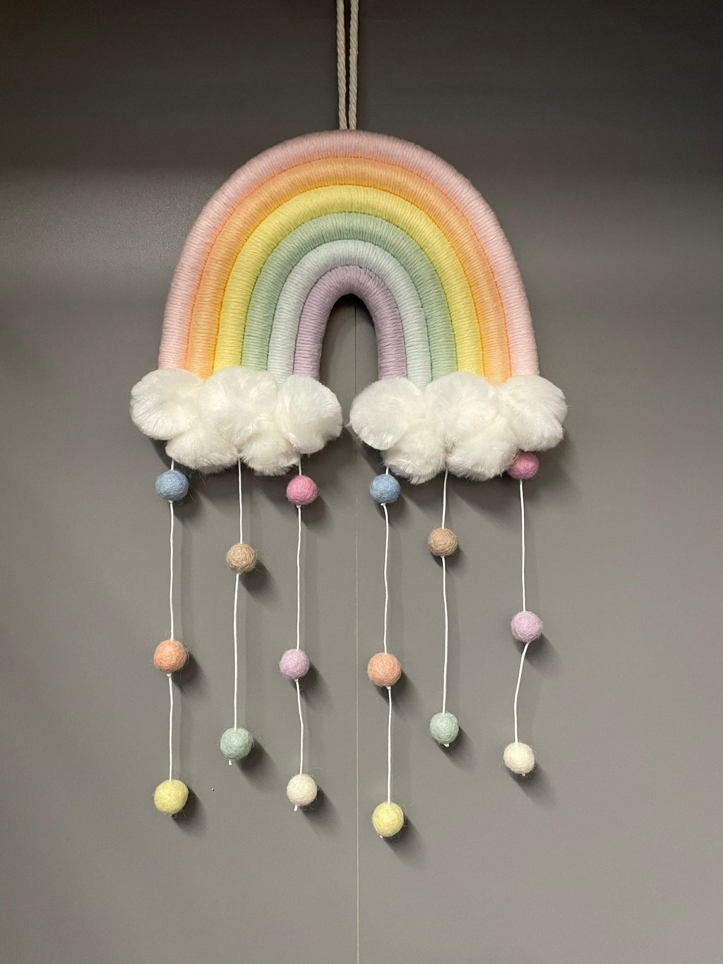 Macrame Rainbow - rainbow wall hanging - Pom Poms - clouds - nursery decor