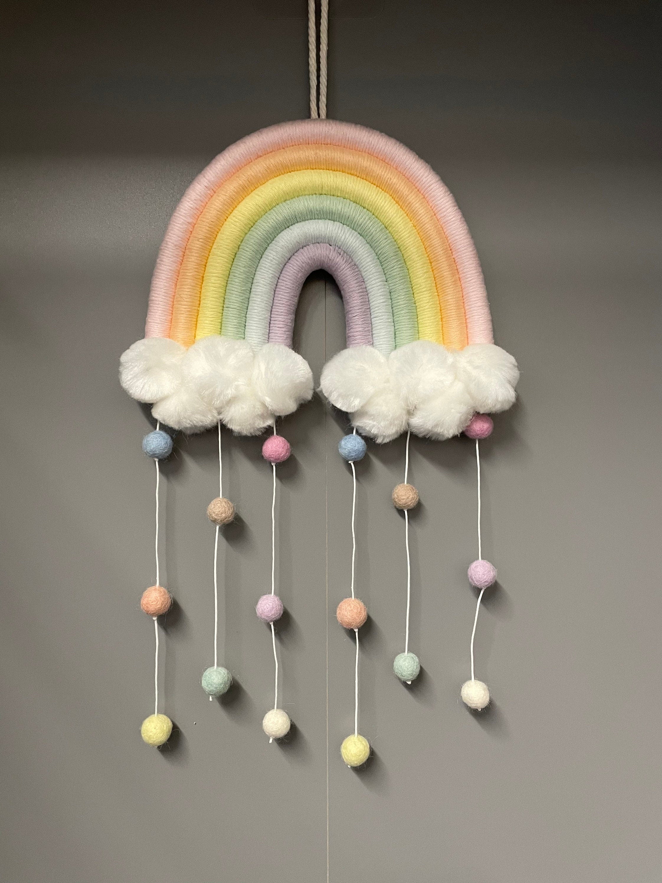 Macrame Rainbow - rainbow wall hanging - Pom Poms - clouds - nursery decor