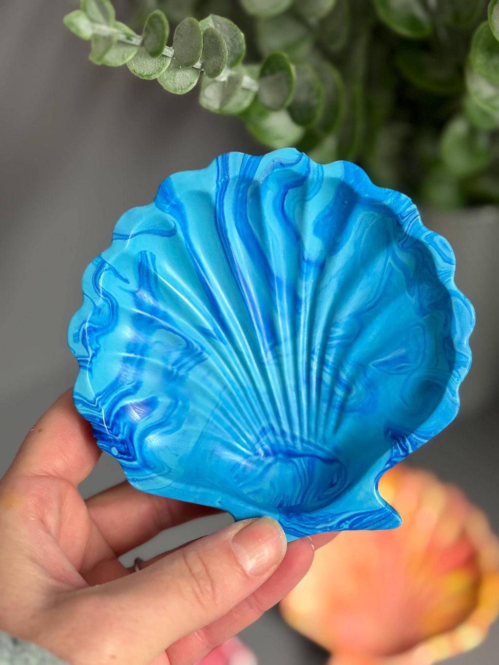 Handmade Jesmonite Shell trinket tray.