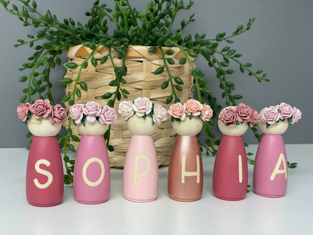 Personalised wooden peg dolls - nursery decor - playoom