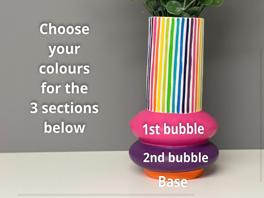 Handpainted Ceramic Vase: Rainbow Stripe Flower Vase