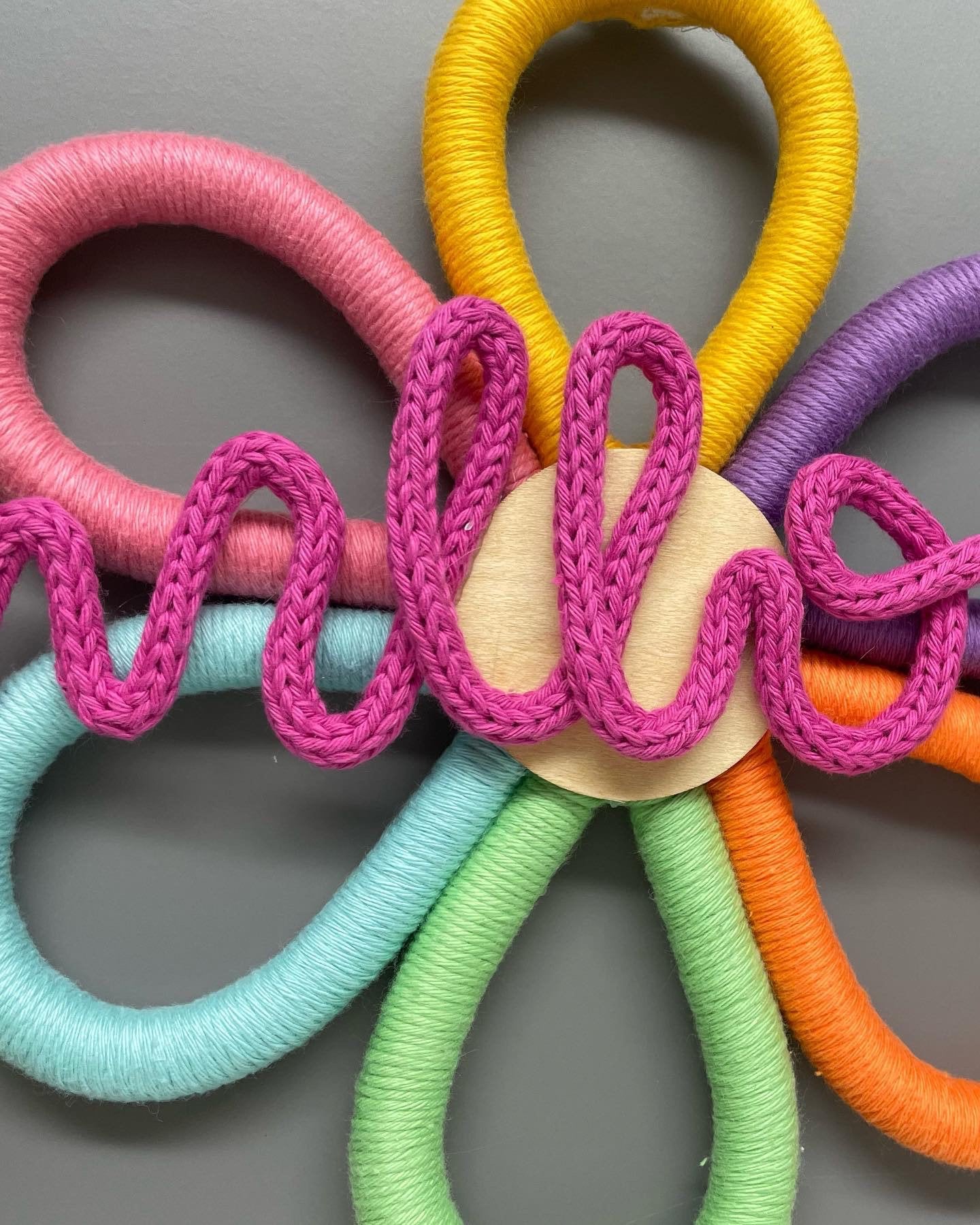 Personalised Macrame Flower Name Sign with knitted wire name - Nursery Wall Decor