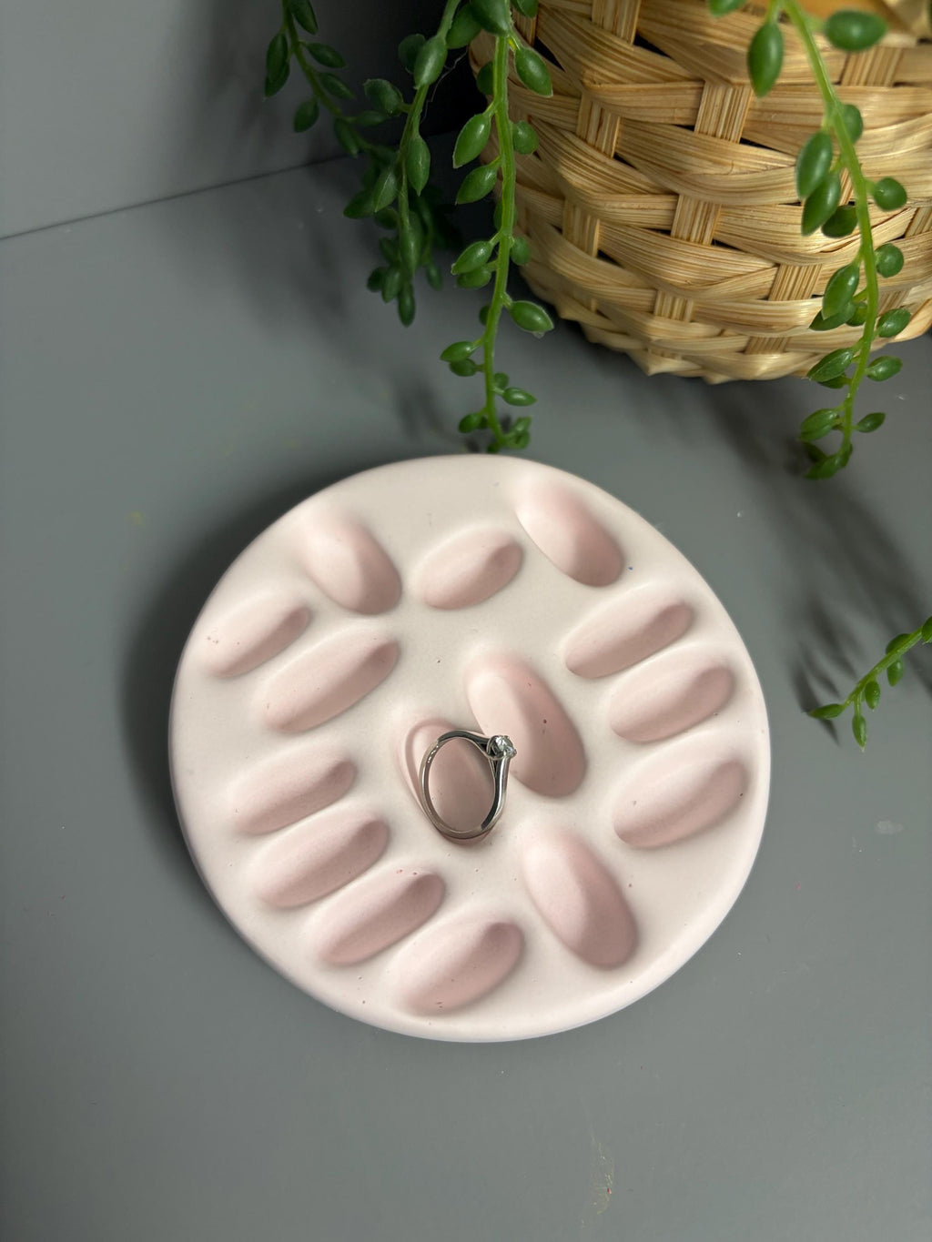 Handmade Jesmonite ring holder, jewellery tray.