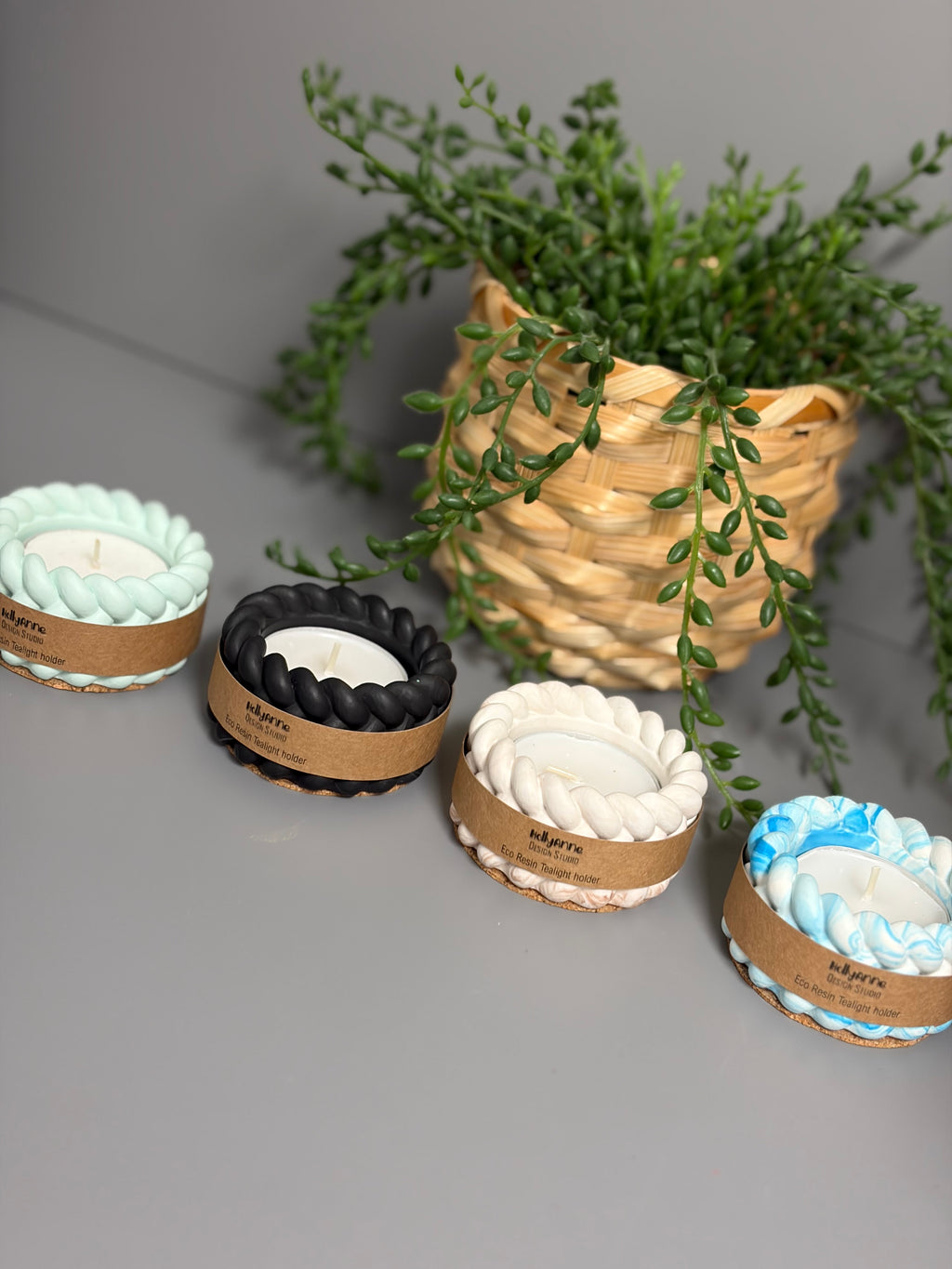Jesmonite eco resin rope tea light holders