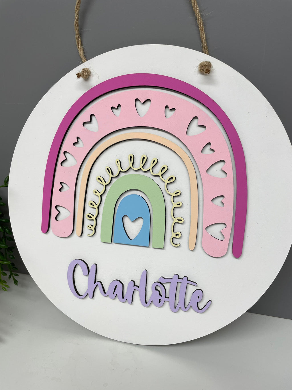 Circular rainbow name wall plaque - name sign - nursery decor - childrens name sign - personalised rainbow sign.