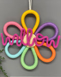 Personalised Macrame Flower Name Sign with knitted wire name - Nursery Wall Decor