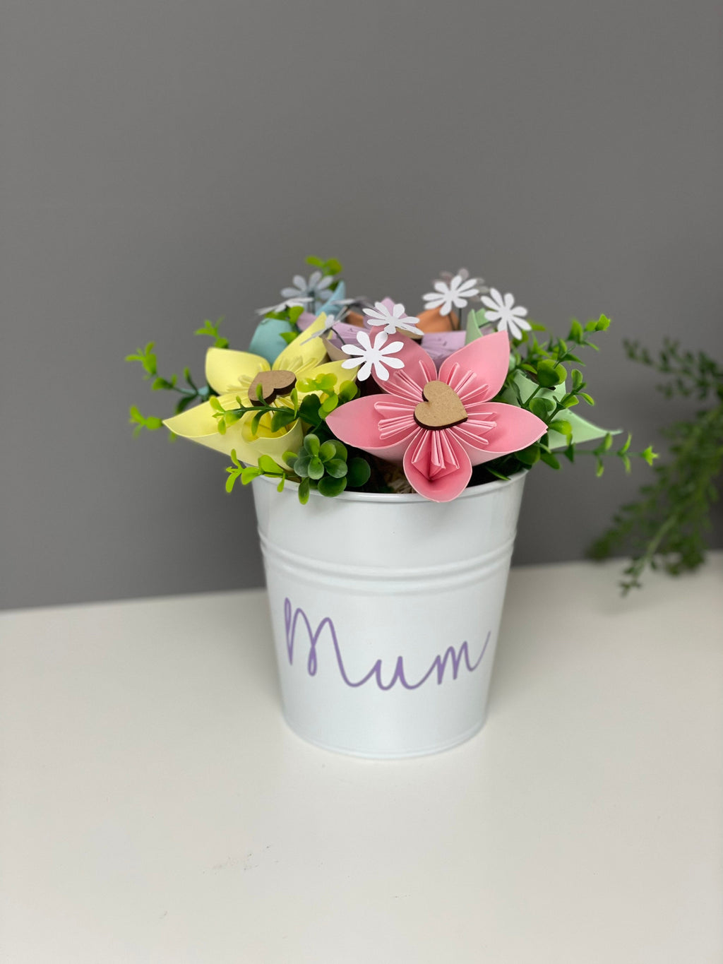Paper flower pot, pastel paper flowers, Mother’s Day, table decorations, valentines.