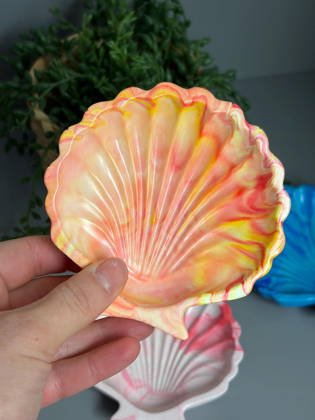 Handmade Jesmonite Shell trinket tray.