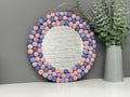 Medium Circular Hanging Pom pom mirror, pastel purple, lilac, pale pink,  rainbow Pom Poms, playroom, nursery decor
