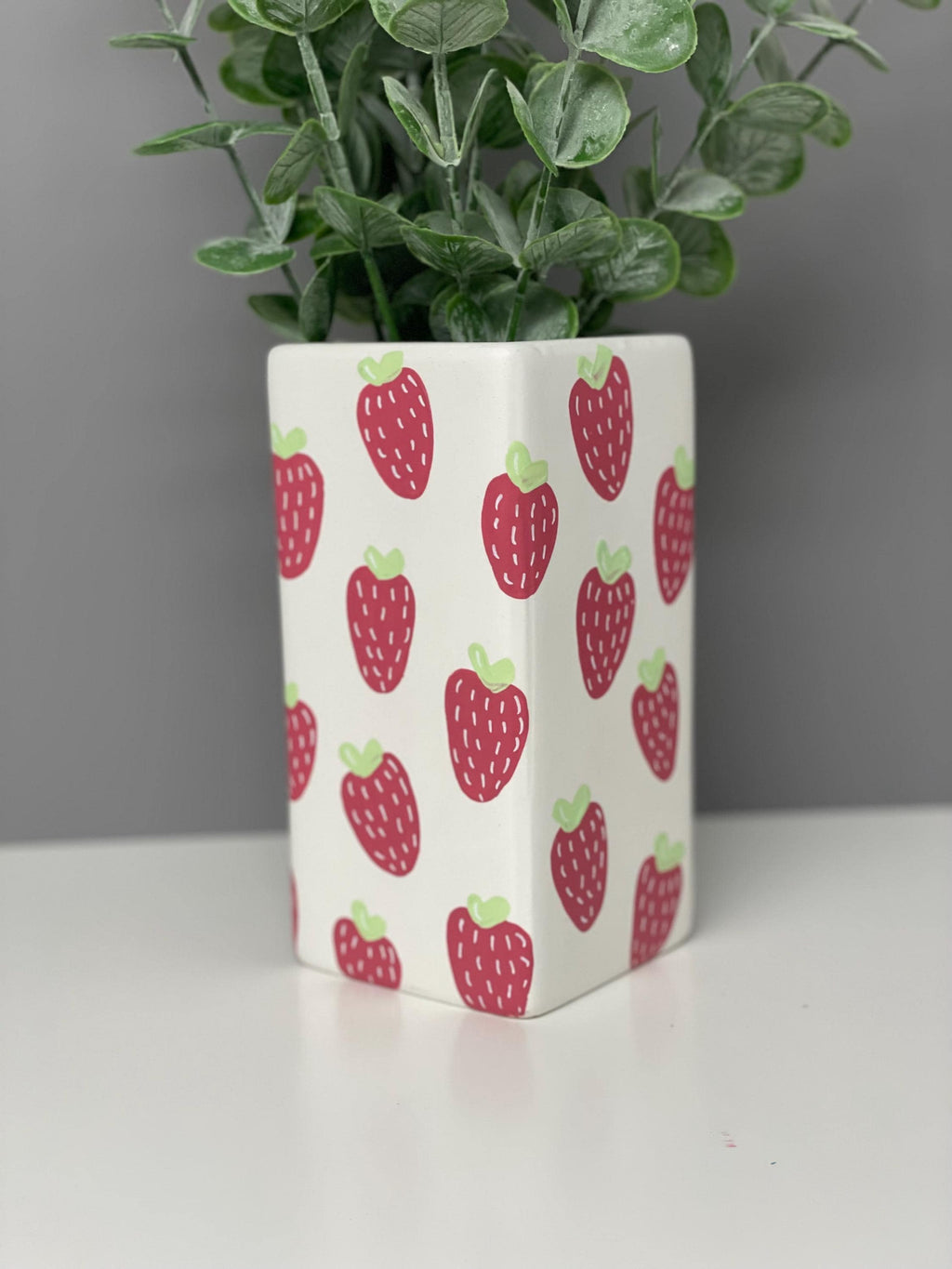 Hand painted strawberry ceramic vase