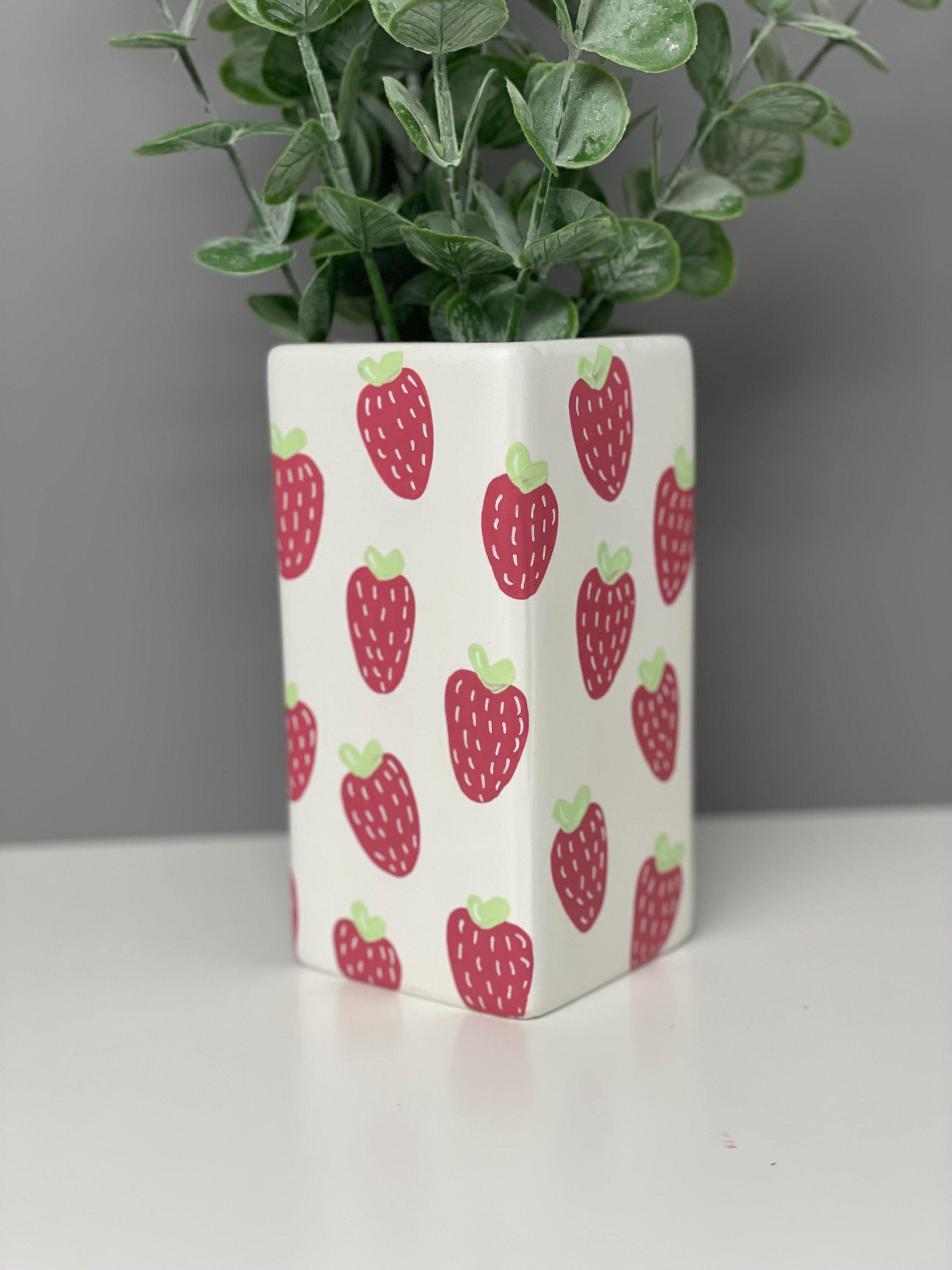 Hand painted strawberry ceramic vase