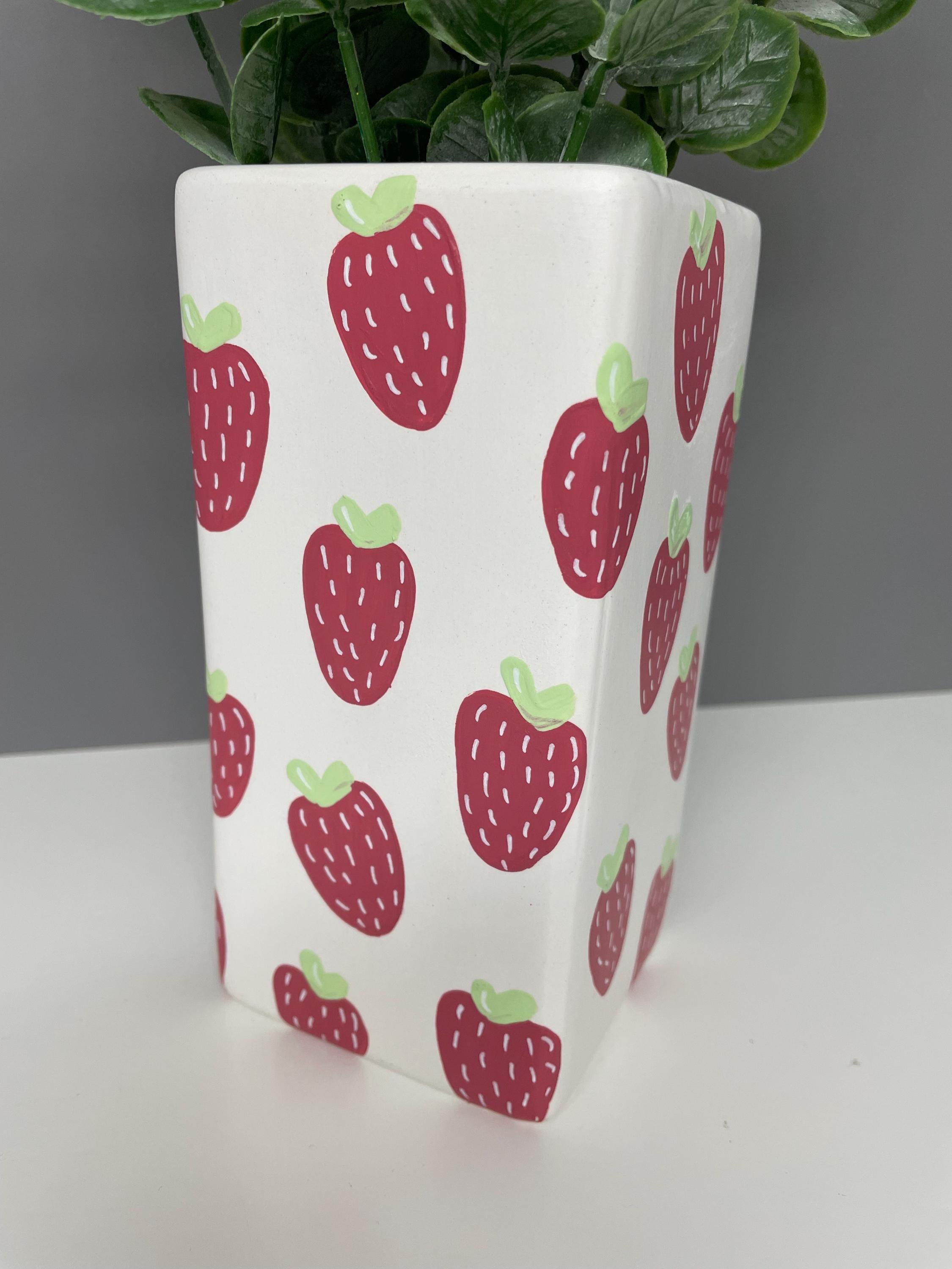Hand painted strawberry ceramic vase