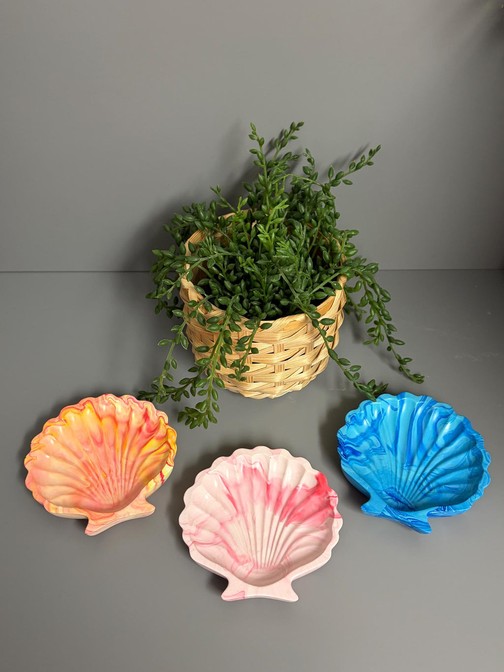 Handmade Jesmonite Shell trinket tray.