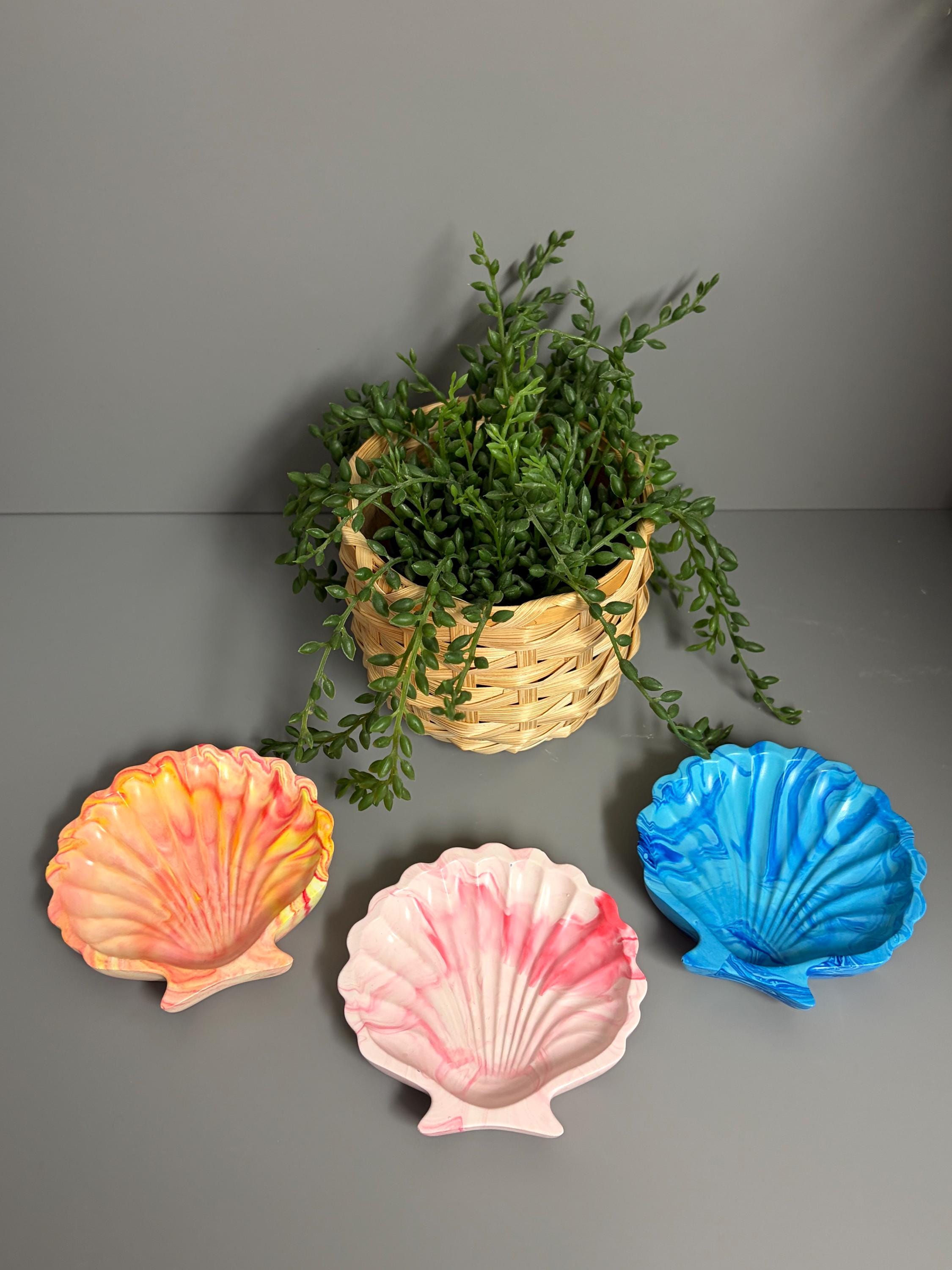 Handmade Jesmonite Shell trinket tray.