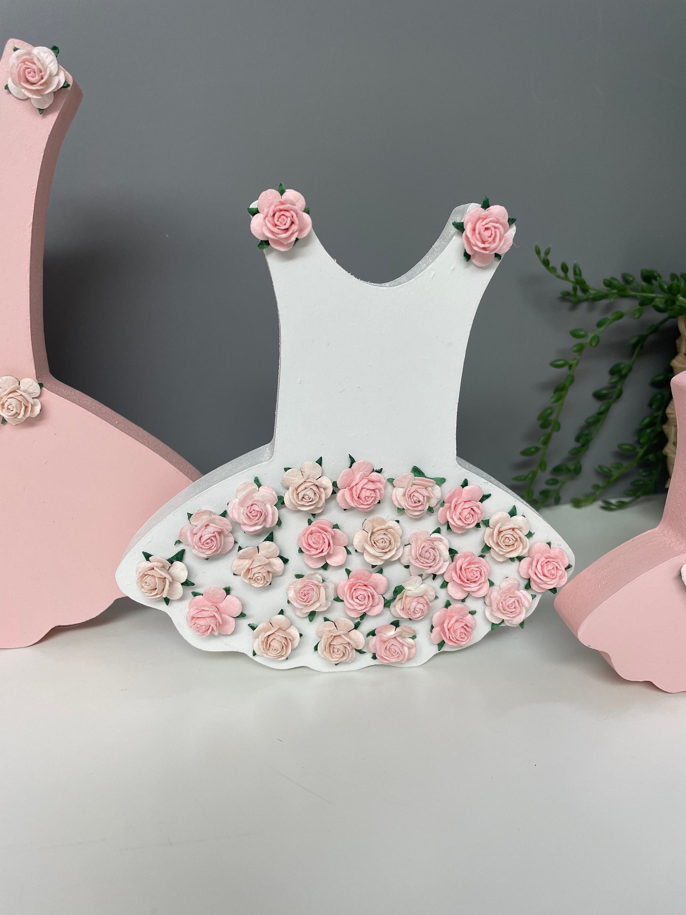 Ballet dresses, wooden ballet decor, girls nursery decor, ballet baby gift, flower nursery decor, ballet shelfie.