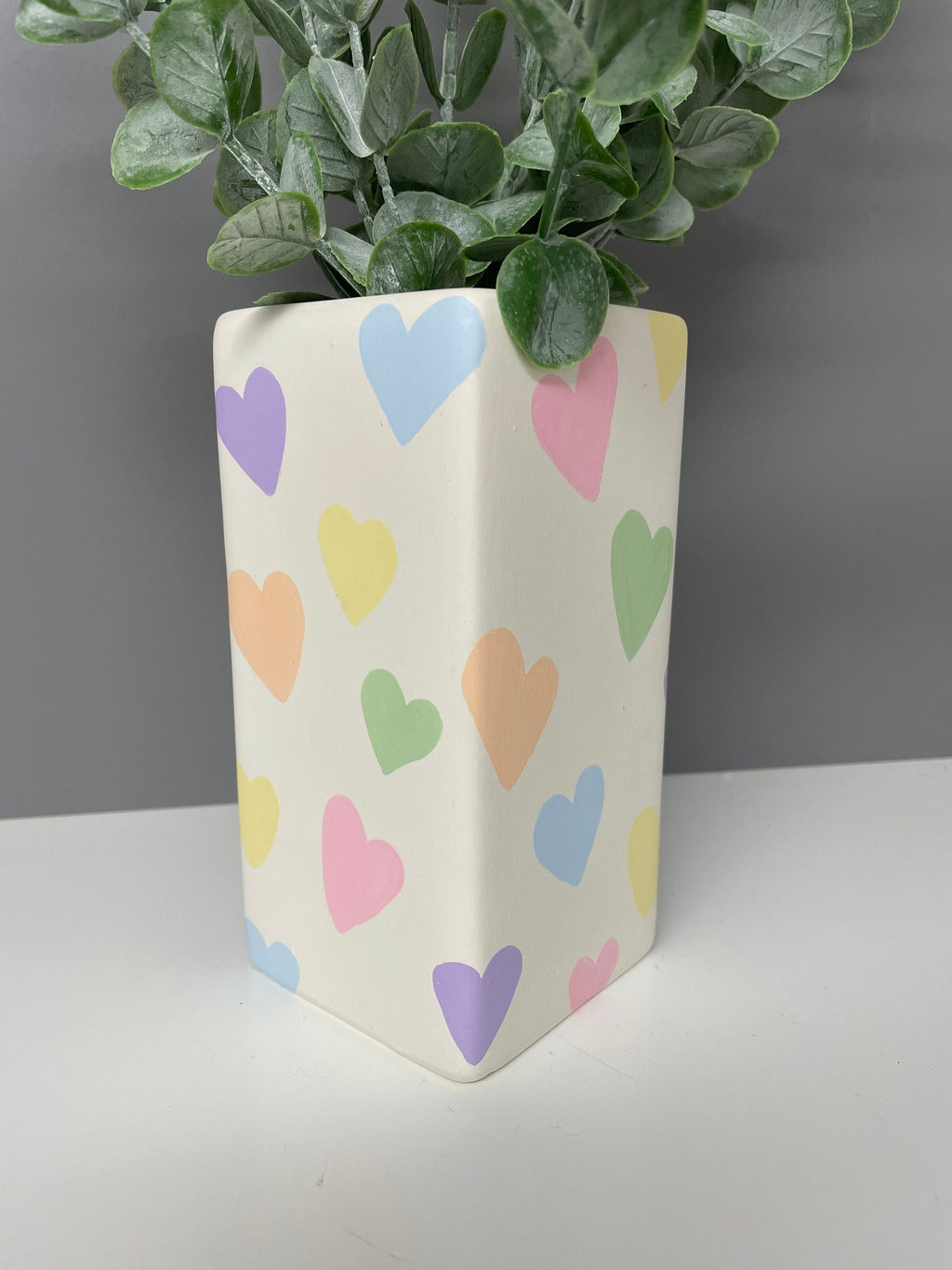 Hand painted ceramic pastel hearts vase, pastel rainbow, valentines gift, Mother’s Day.