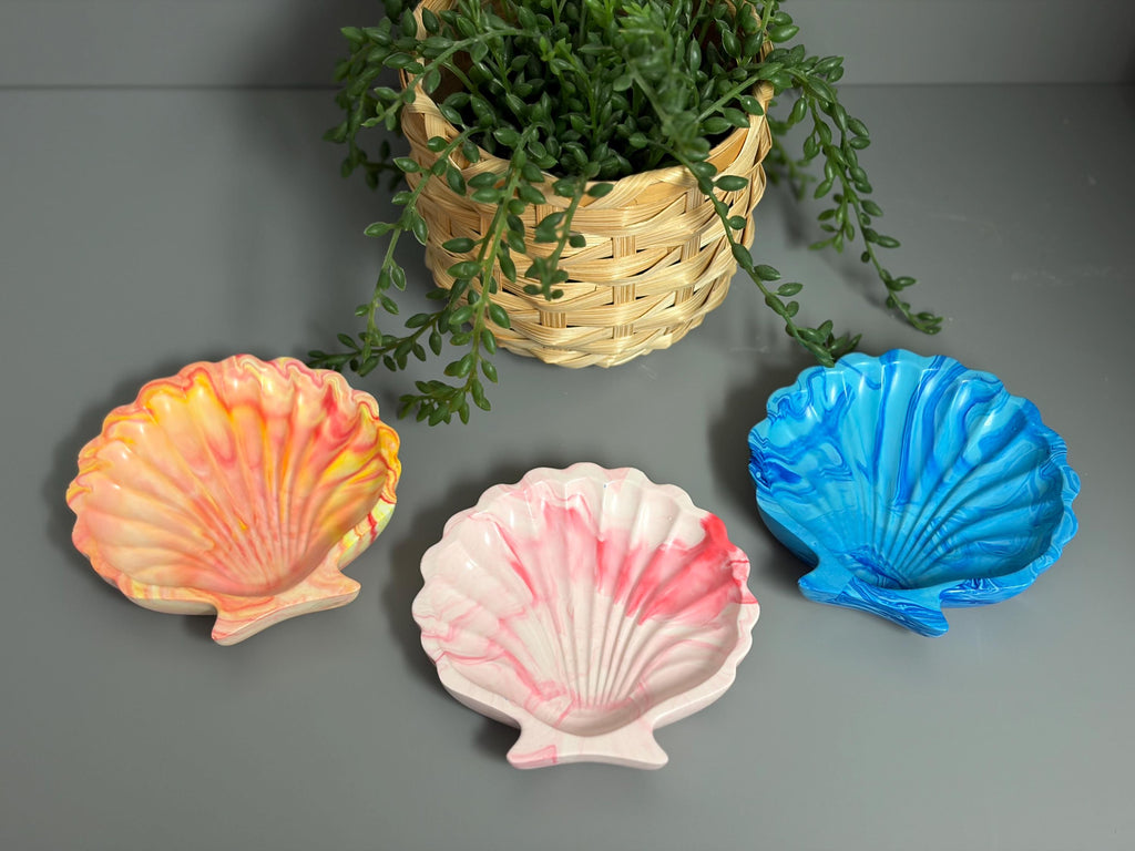 Handmade Jesmonite Shell trinket tray.