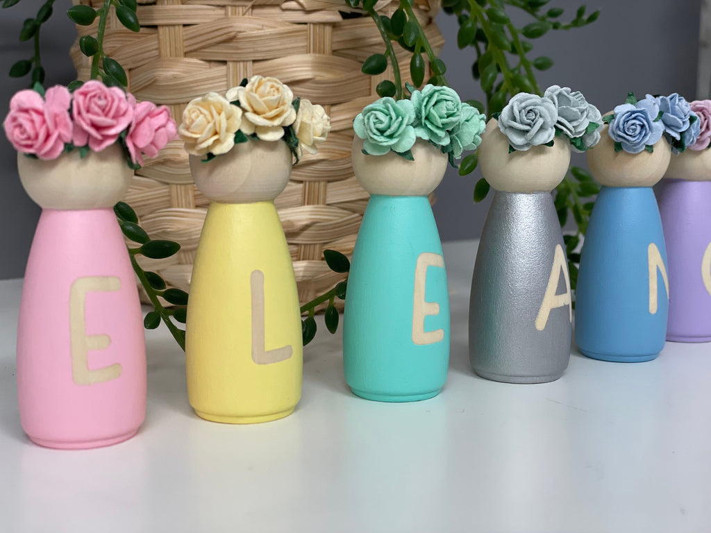 Personalised wooden peg dolls - nursery decor - playoom